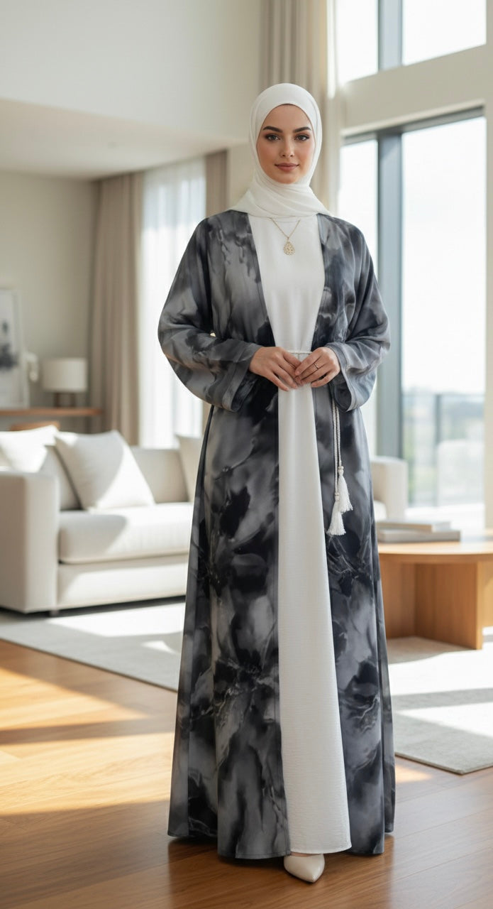 Cloud Marble 3-Piece Abaya Set