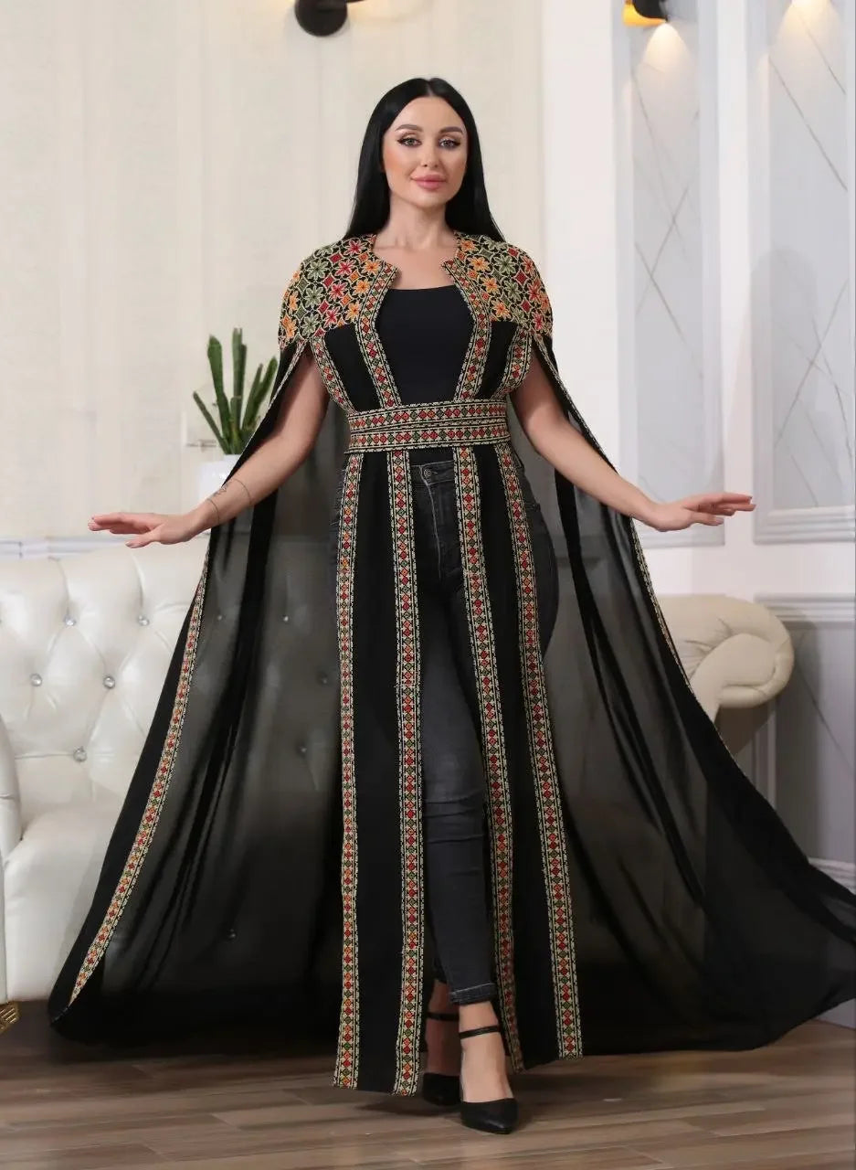Multi-Color Embroidered Star Bisht – Elegant and Stylish Wardrobe Essential Palestinian Elegance