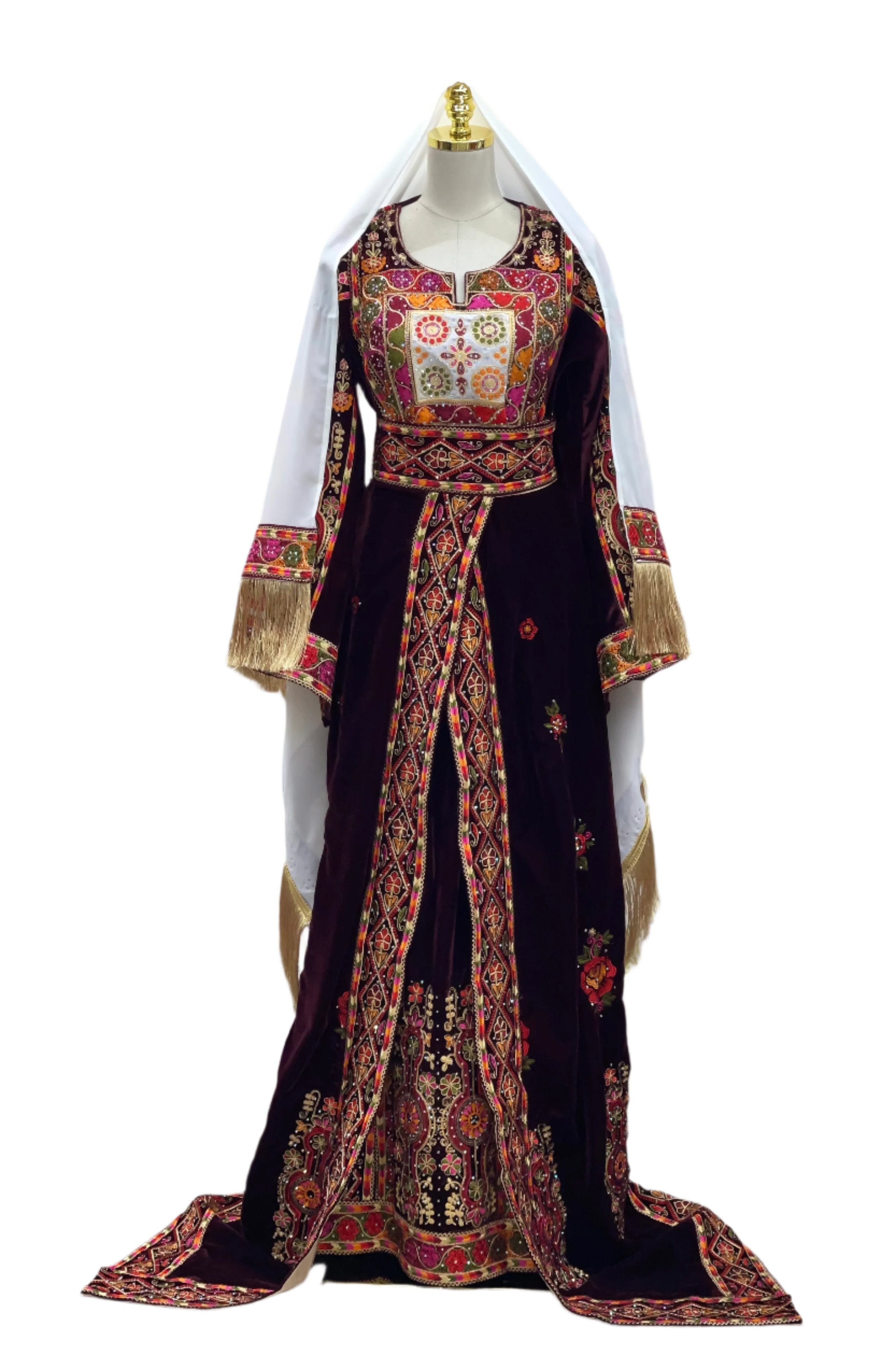 Embroidered Velvet Malka Thoub & Skirt: Luxurious Elegance & Sophistication Palestinian Elegance