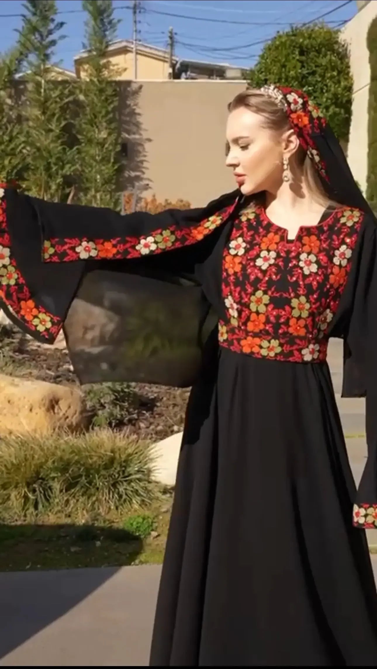 Elena Embroidery Wide Sleeves Dress: Feminine Grace and Effortless Style Palestinian Elegance