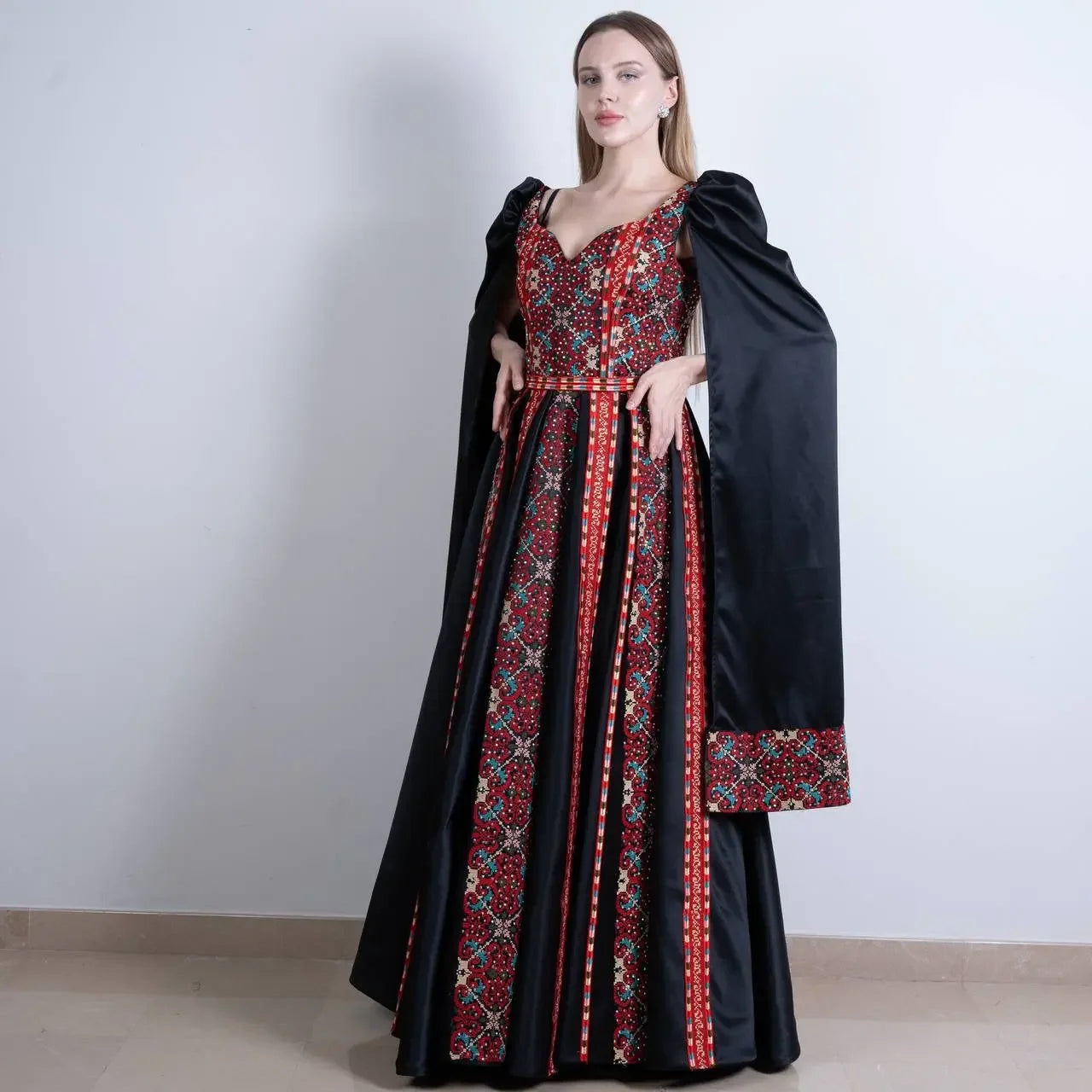 Intricate Tatreez Embroidery Ball Gown: Elegance and Cultural Heritage Palestinian Elegance