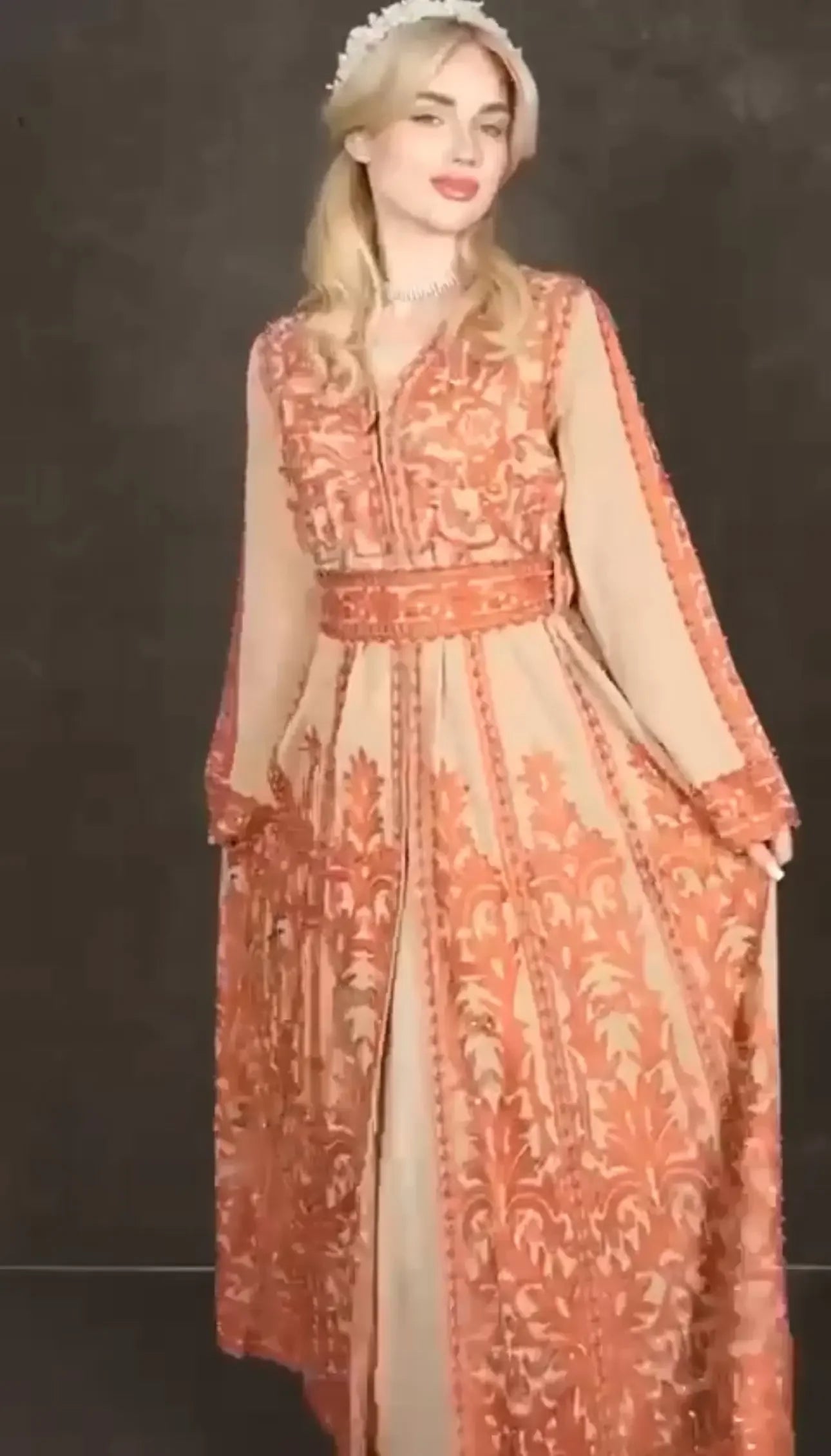 Luxurious Pearl Kaftan: Timeless Elegance and Sophisticated Comfort Palestinian Elegance