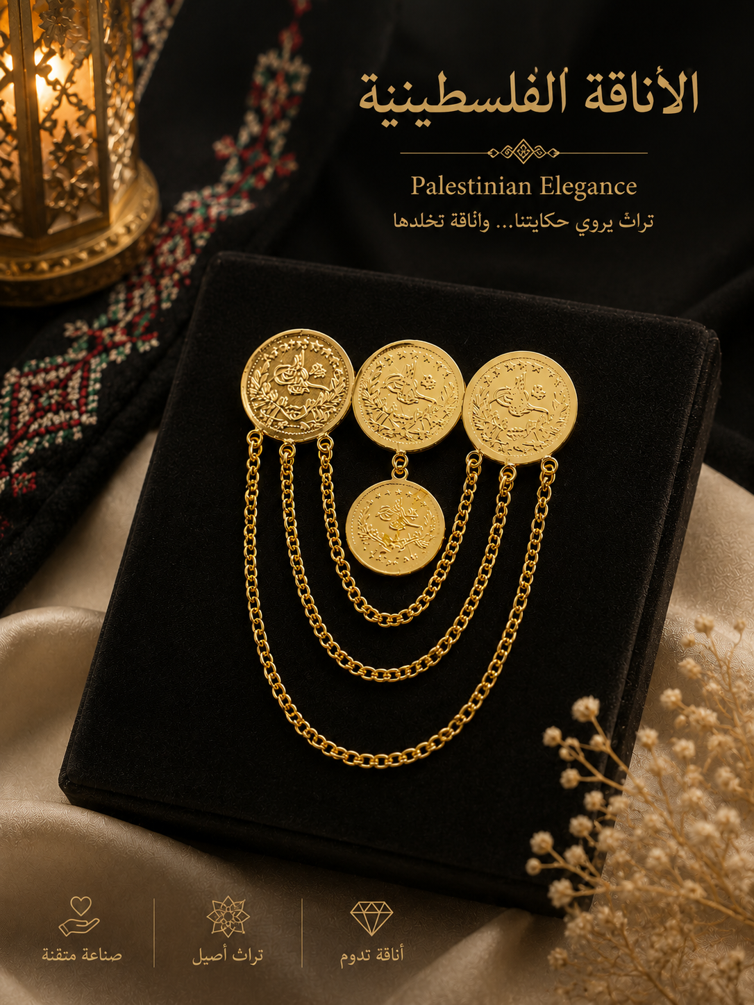 Simple Triple Rashadi Lera Pin - Imitated Gold