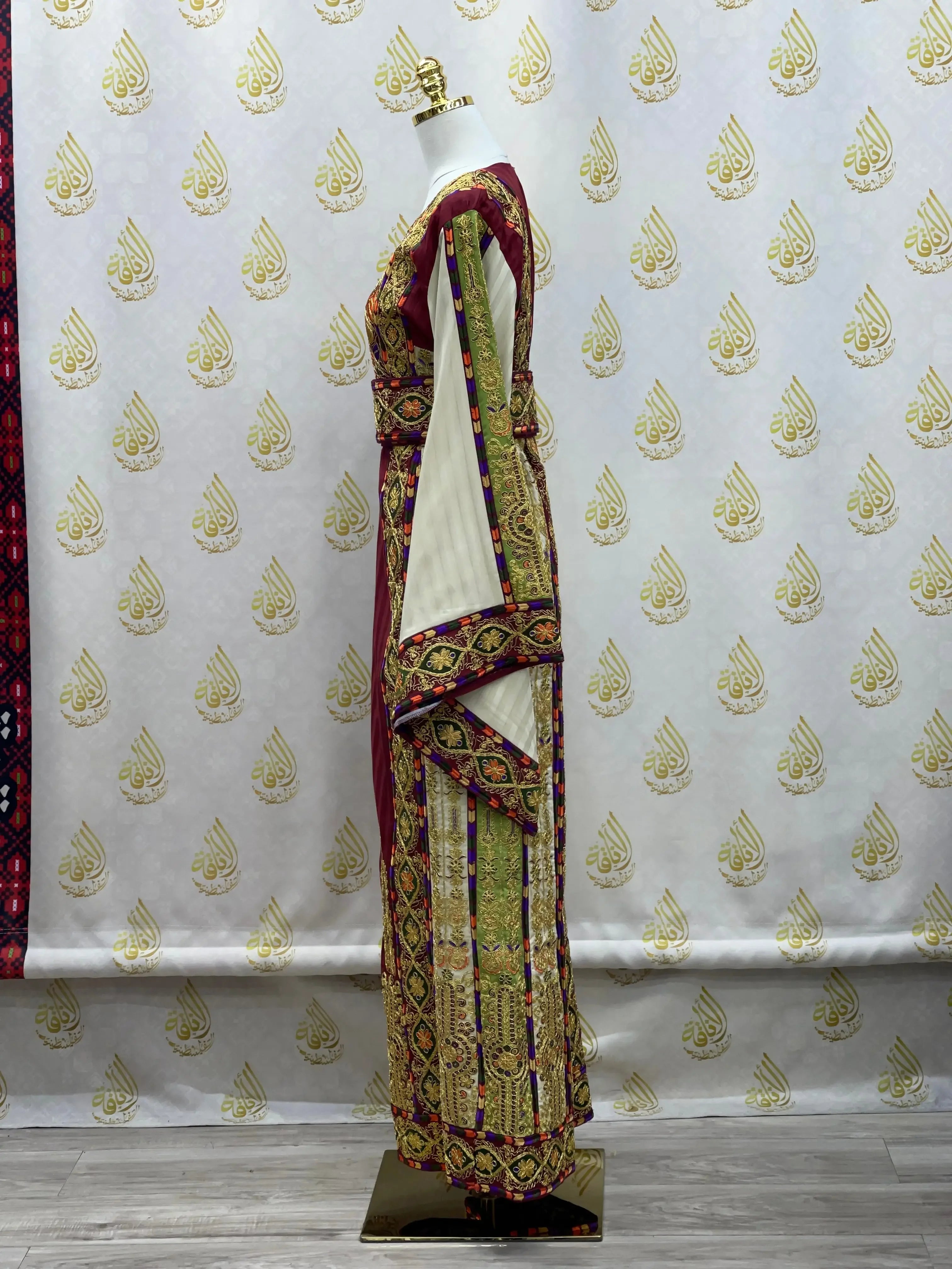 Embroidery Striped Malka Qasab Thoub: Traditional Elegance and Timeless Beauty Palestinian Elegance