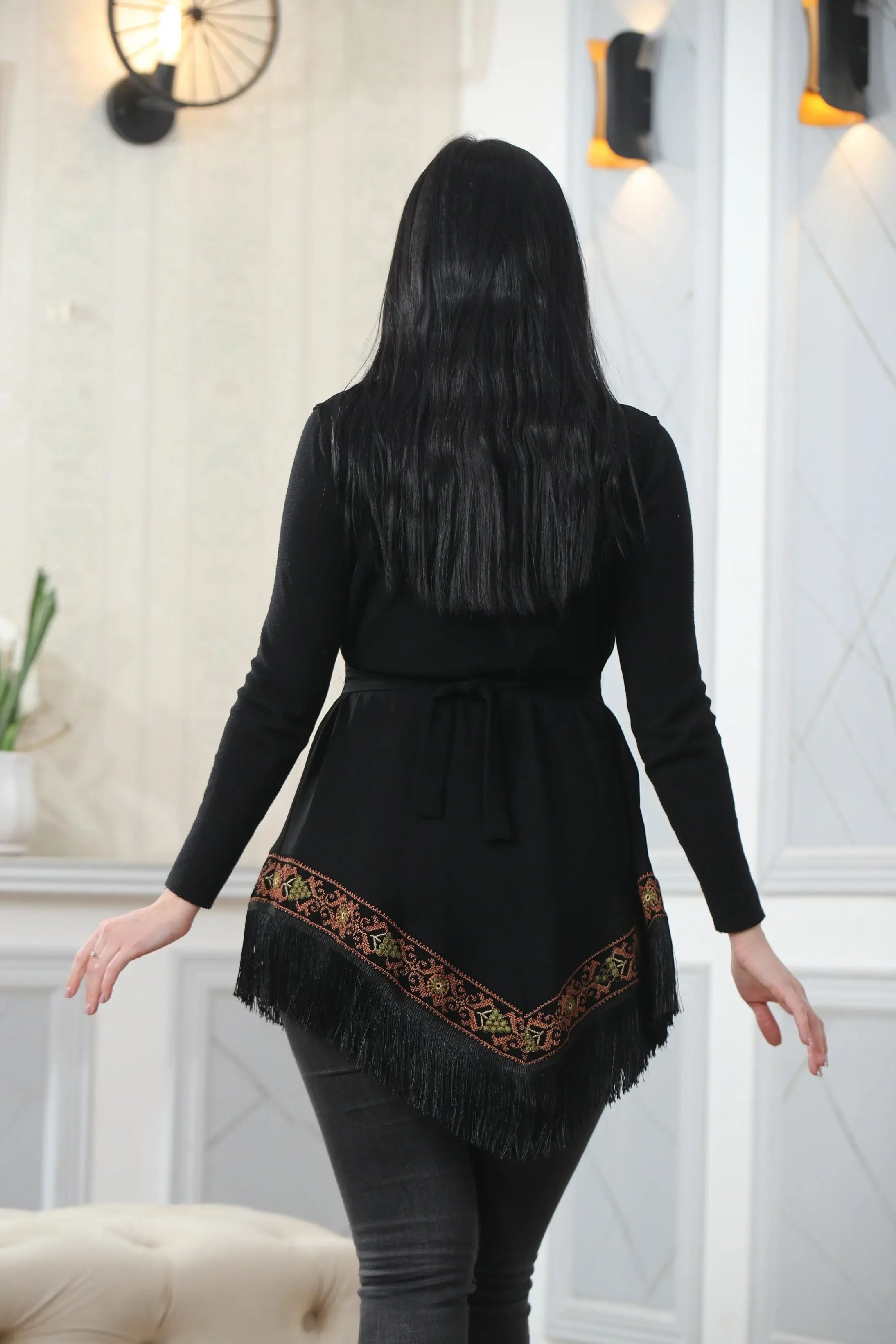 Embroidered Chiffon Vest Palestinian Elegance
