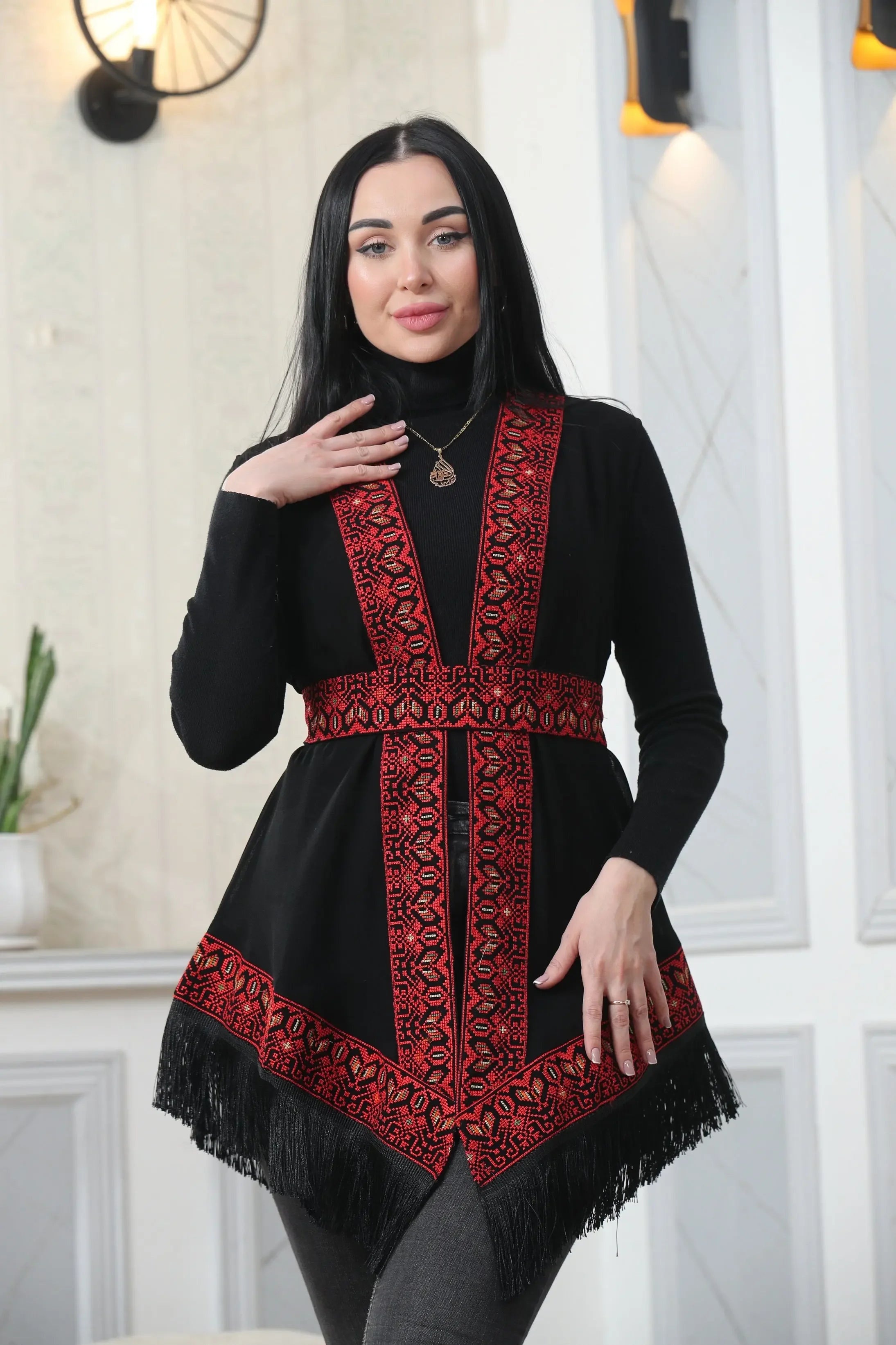 Embroidered Chiffon Vest Palestinian Elegance