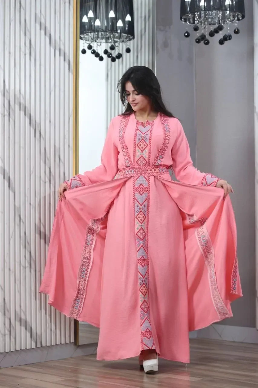 Elegant 2Pc Cy Embroidery Abaya: A Statement of Elegance and Style Palestinian Elegance