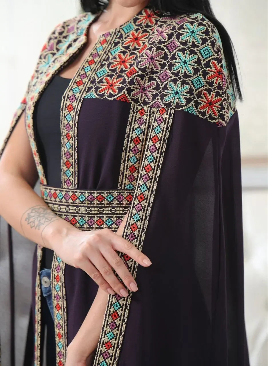 Multi-Color Embroidered Star Bisht – Elegant and Stylish Wardrobe Essential Palestinian Elegance