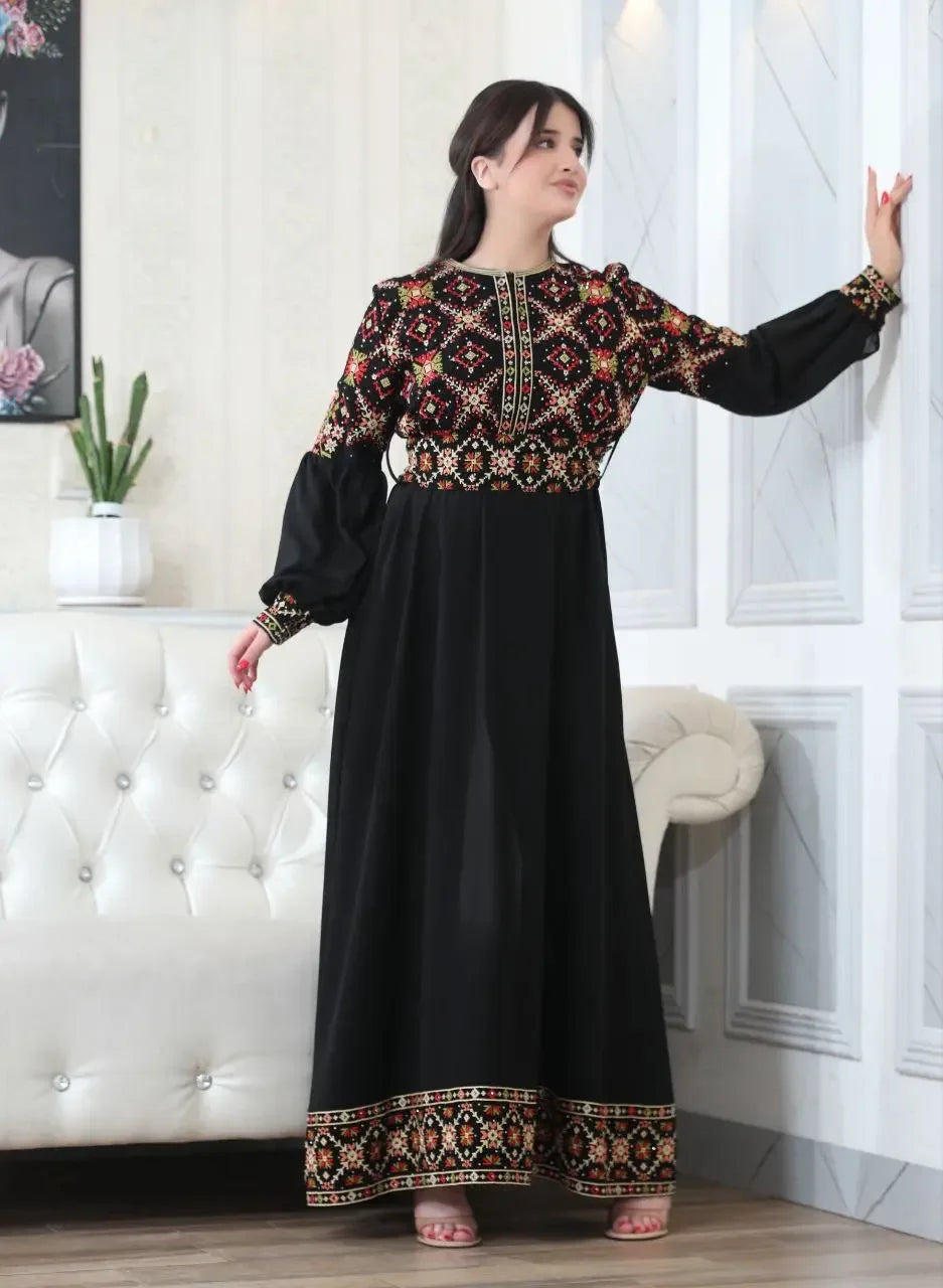 The Lina Embroidered Dress Palestinian Elegance