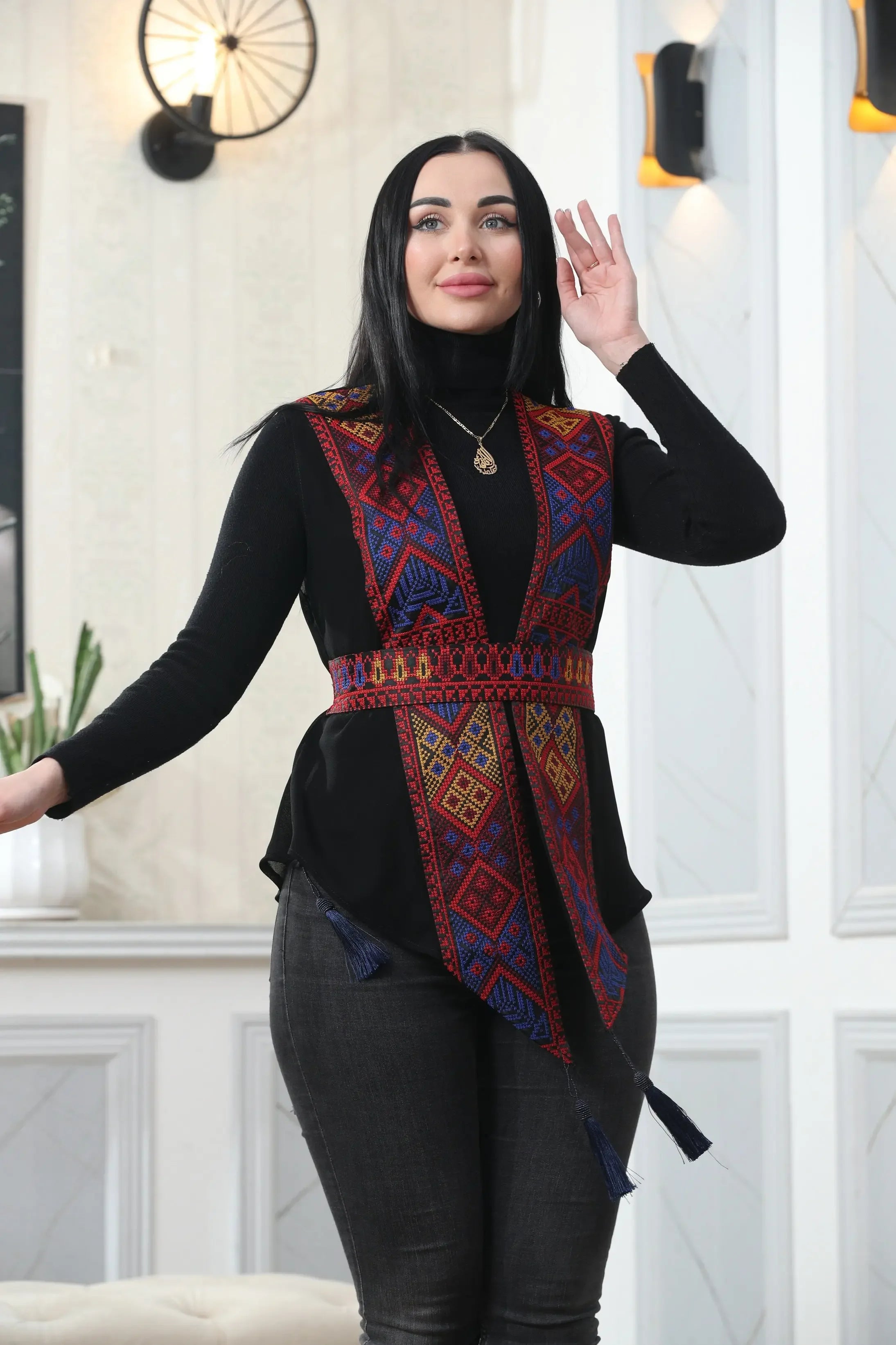 Chiffon Colorful Embroidered Vest - Vibrant & Stylish Layer Palestinian Elegance