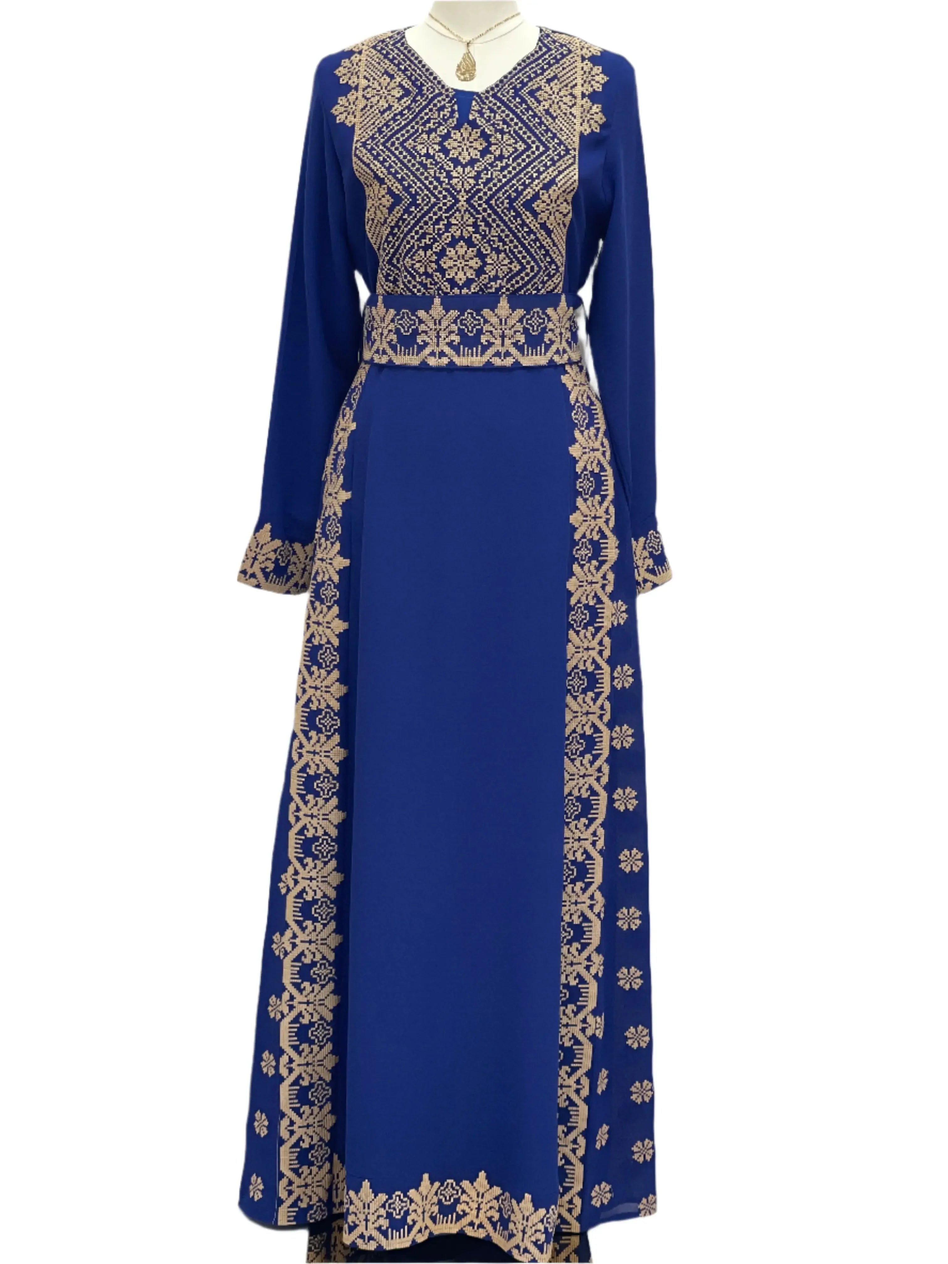 Timeless Elegance: Royal Blue Embroidered Dress Palestinian Elegance