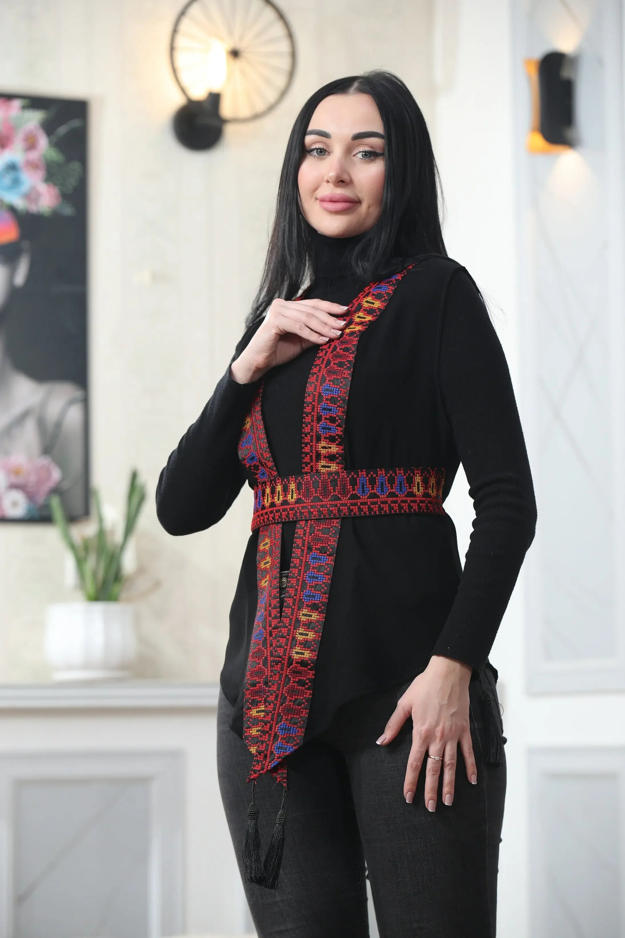 Chiffon Colorful Embroidered Vest - Vibrant & Stylish Layer Palestinian Elegance