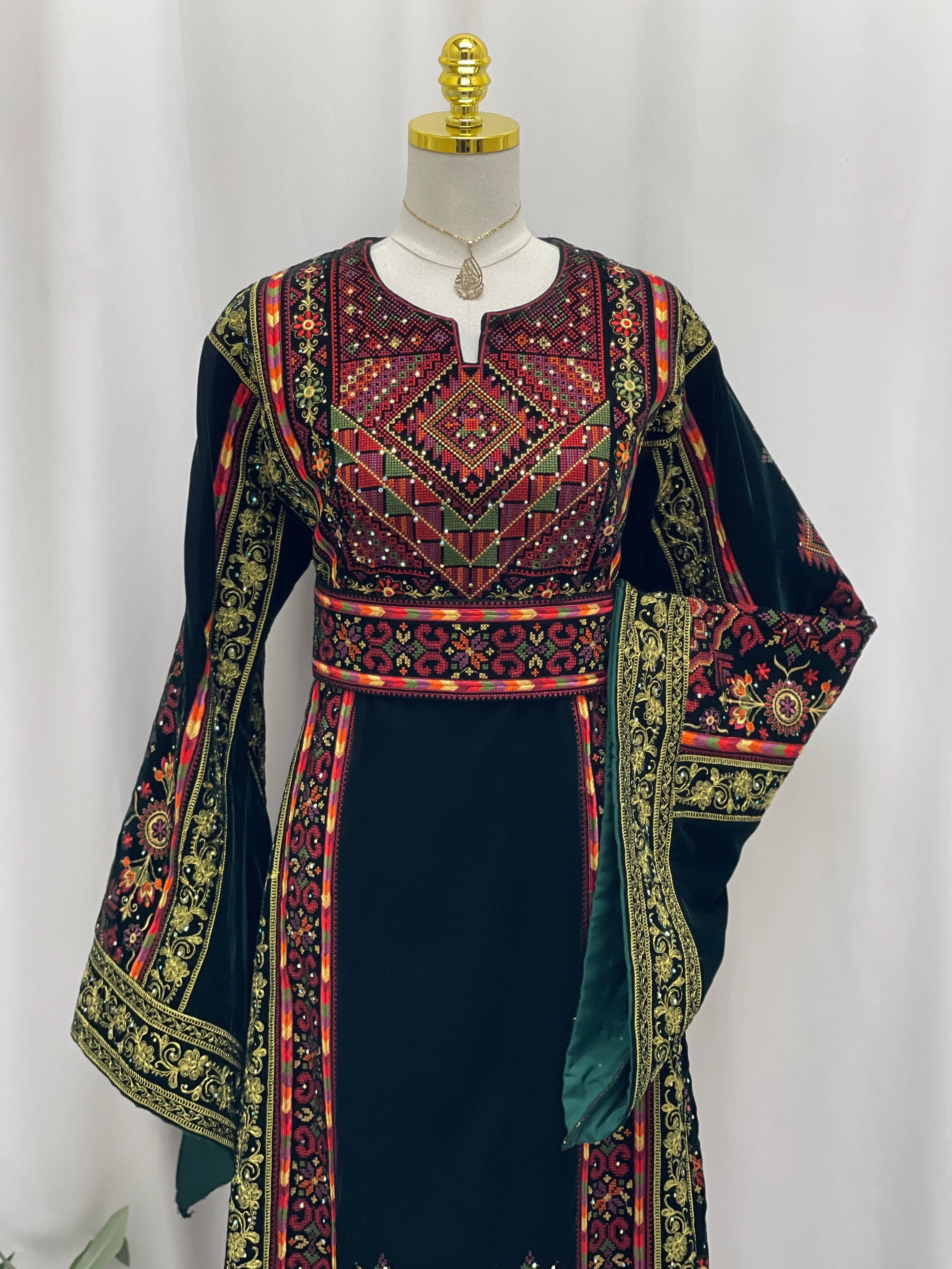Al-Zaytoona EmbroideredVelvet Thobe - Palestinian Elegance