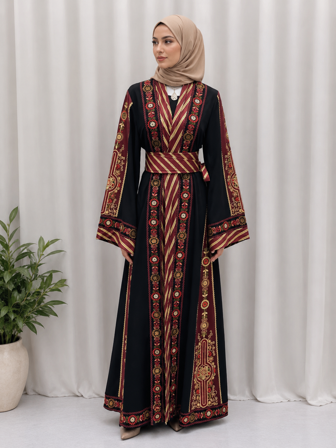 Areej Embroidered Kashmir Open Abaya - Elegance & Versatility