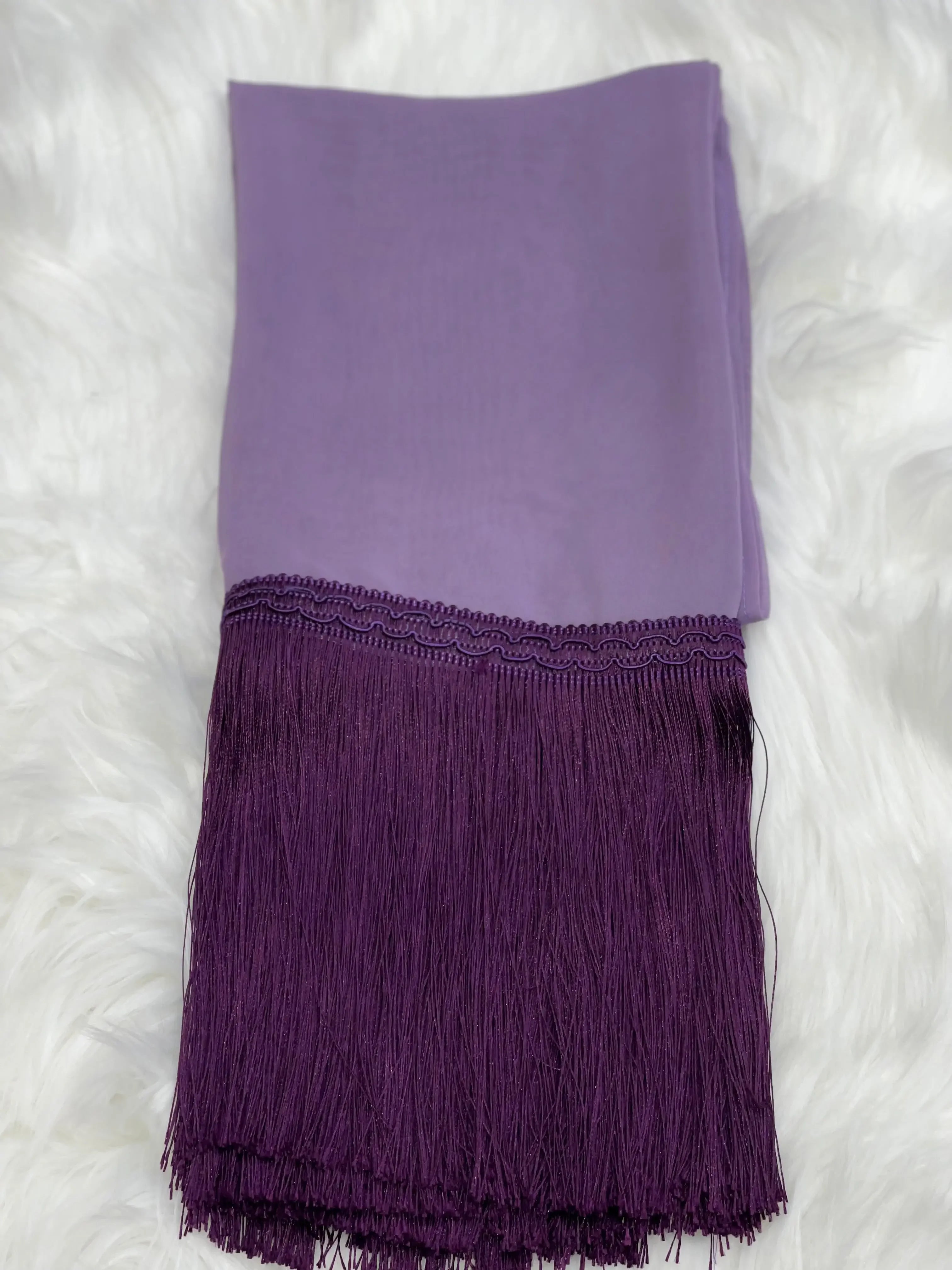 Traditional Palestinian khirka shawl in purple with intricate fringe detailing by Palestinian Elegance