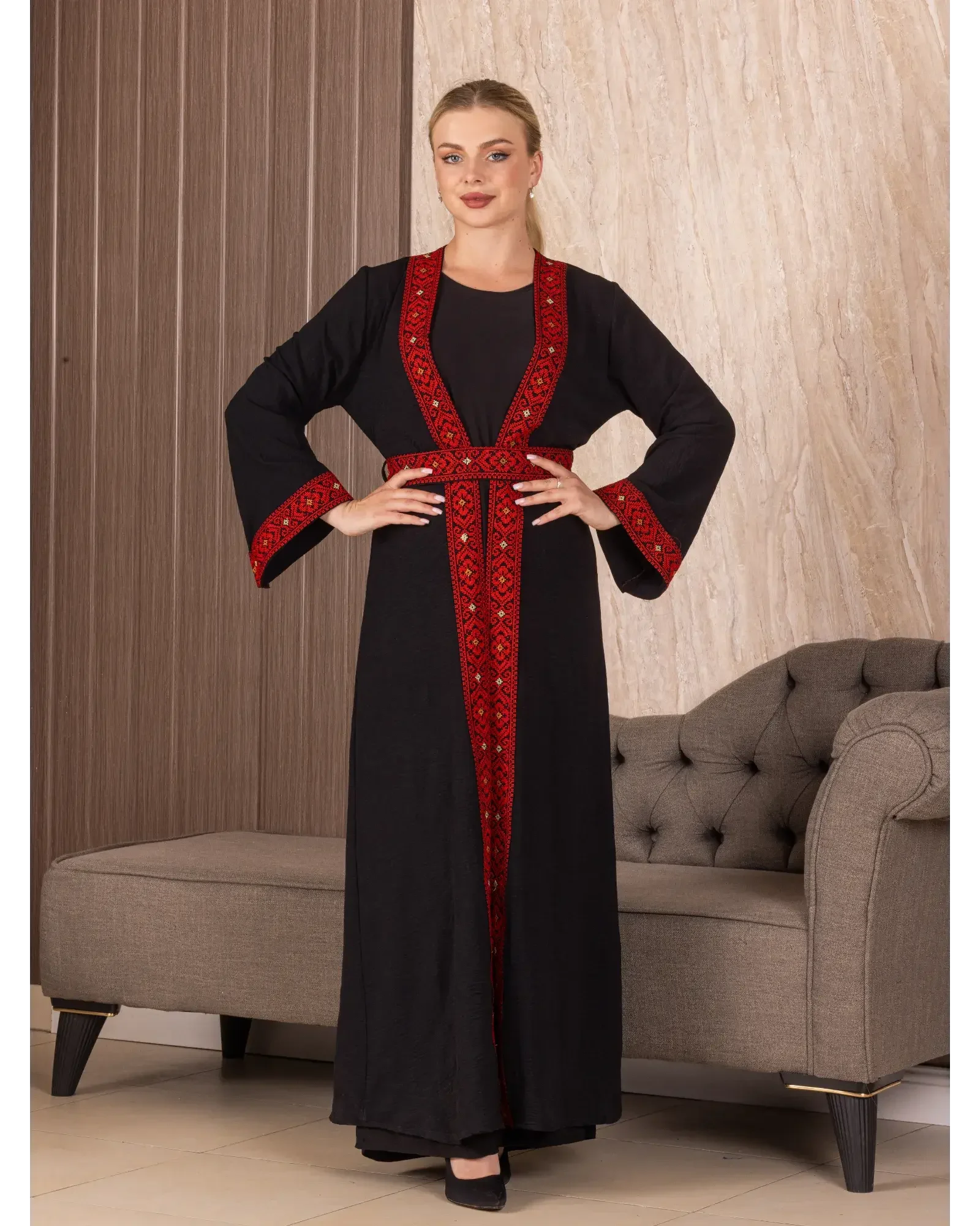 Embroidery Black-Red Cardigan: Timeless Elegance and Versatility Palestinian Elegance