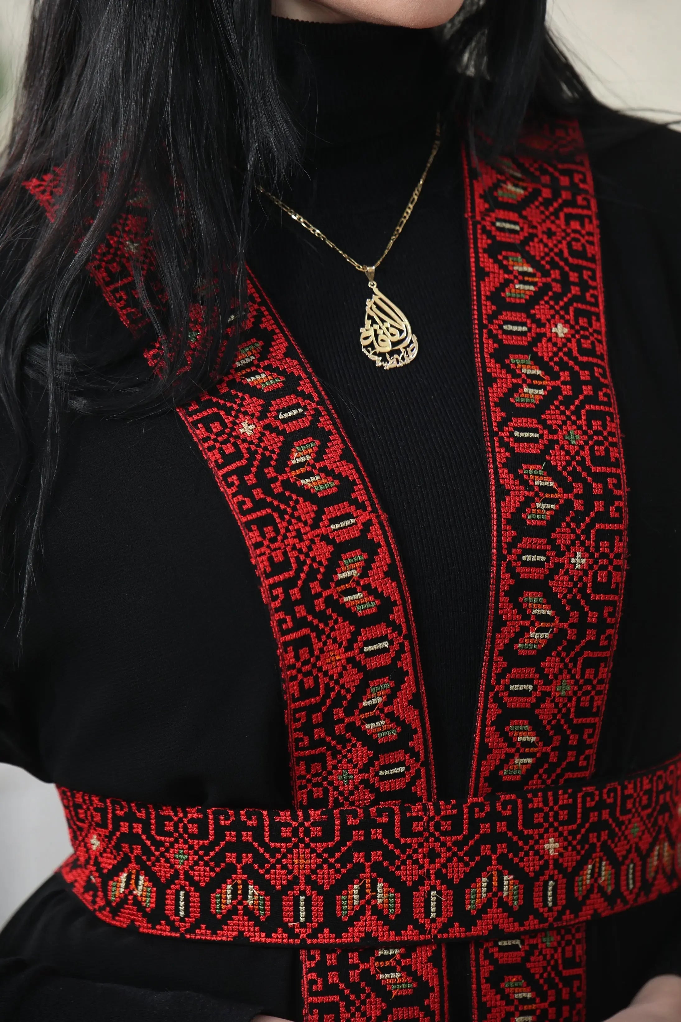 Embroidered Chiffon Vest Palestinian Elegance