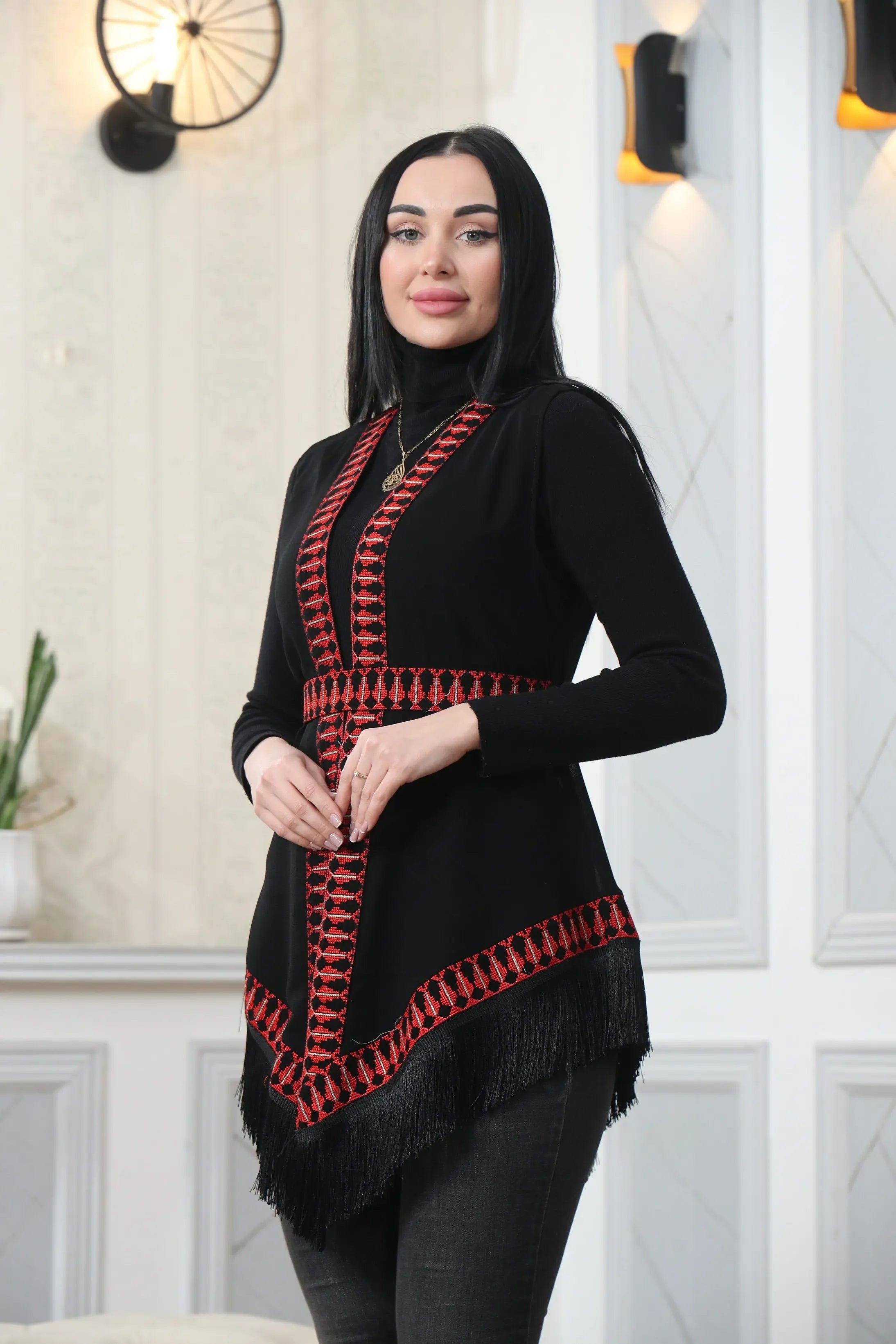 Embroidered Chiffon Vest Palestinian Elegance