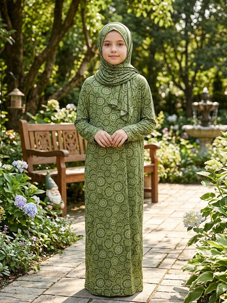 Modest Soft Lycra Full Prayer Dress with Scarf For Girls