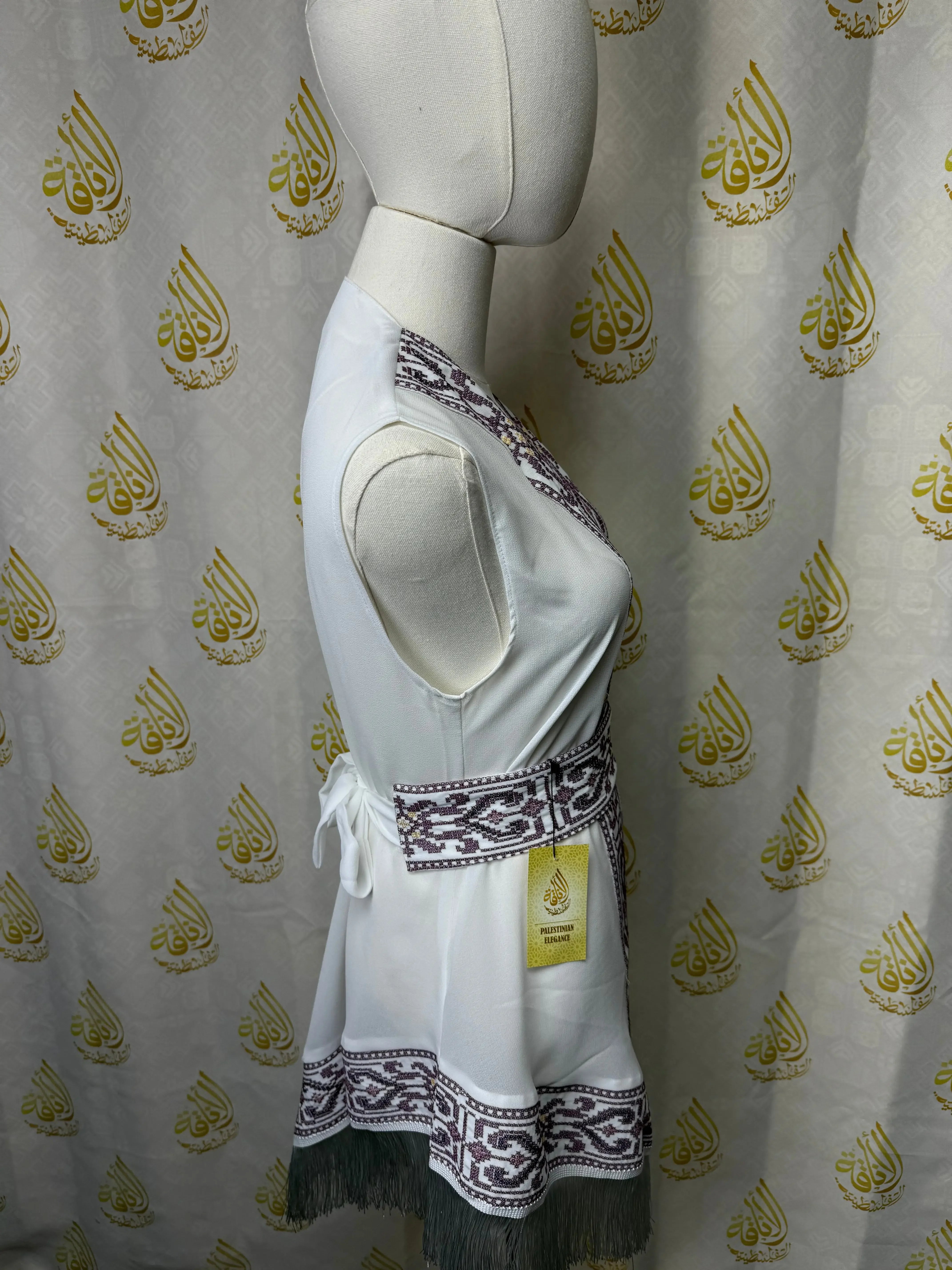 White Embroidered Chiffon Vest Palestinian Elegance