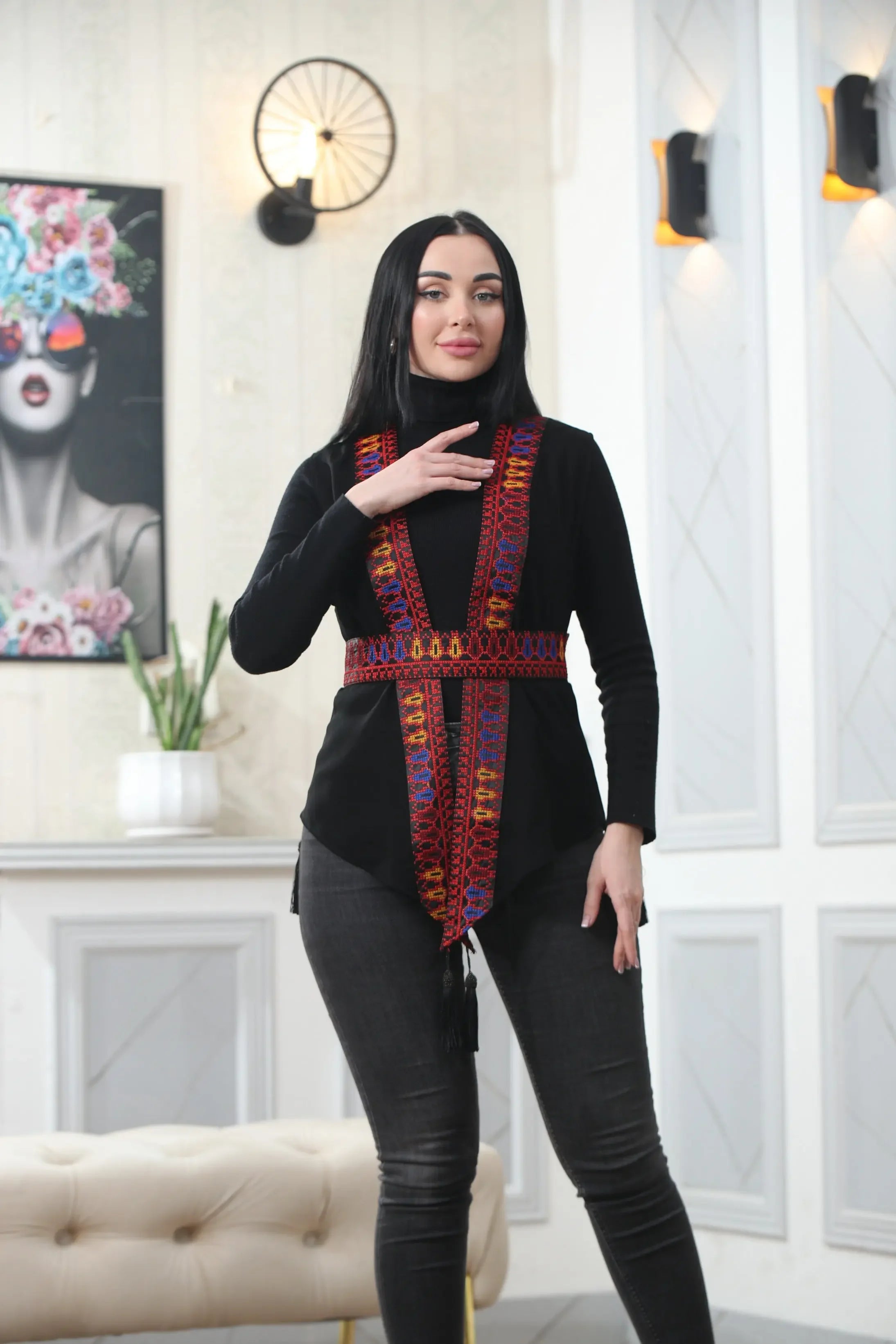 Chiffon Colorful Embroidered Vest - Vibrant & Stylish Layer Palestinian Elegance