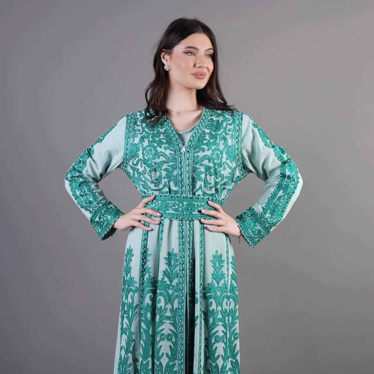 Luxurious Pearl Kaftan: Timeless Elegance and Sophisticated Comfort Palestinian Elegance