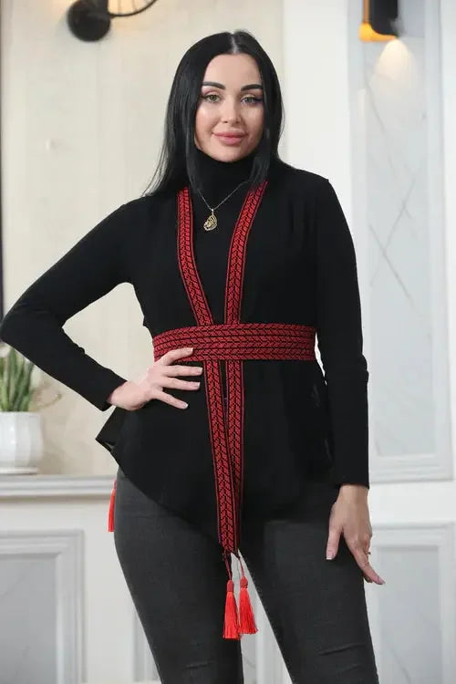 Fashion Forward: Vibrant Chiffon Vest with Embroidery Palestinian Elegance