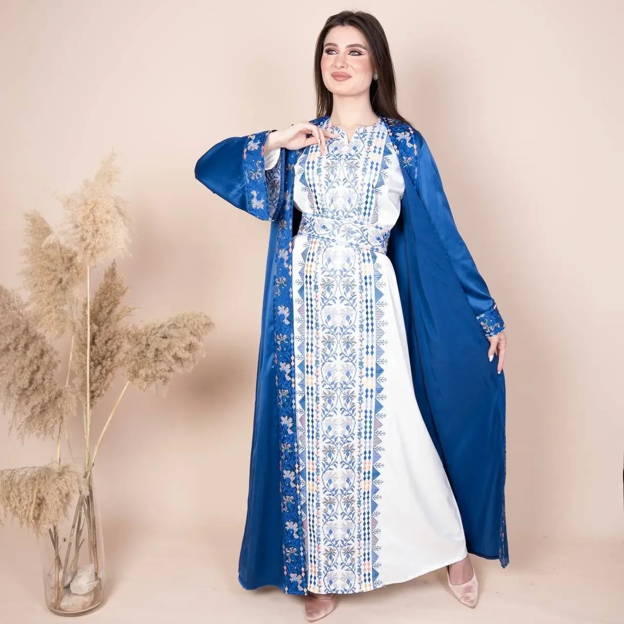 Embroidery Satin Kaftan: Luxurious Style and Unique Elegance Palestinian Elegance