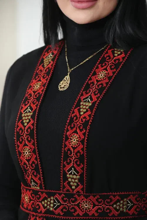 Expressive Elegance: Vibrant Embroidered Chiffon Vest Palestinian Elegance