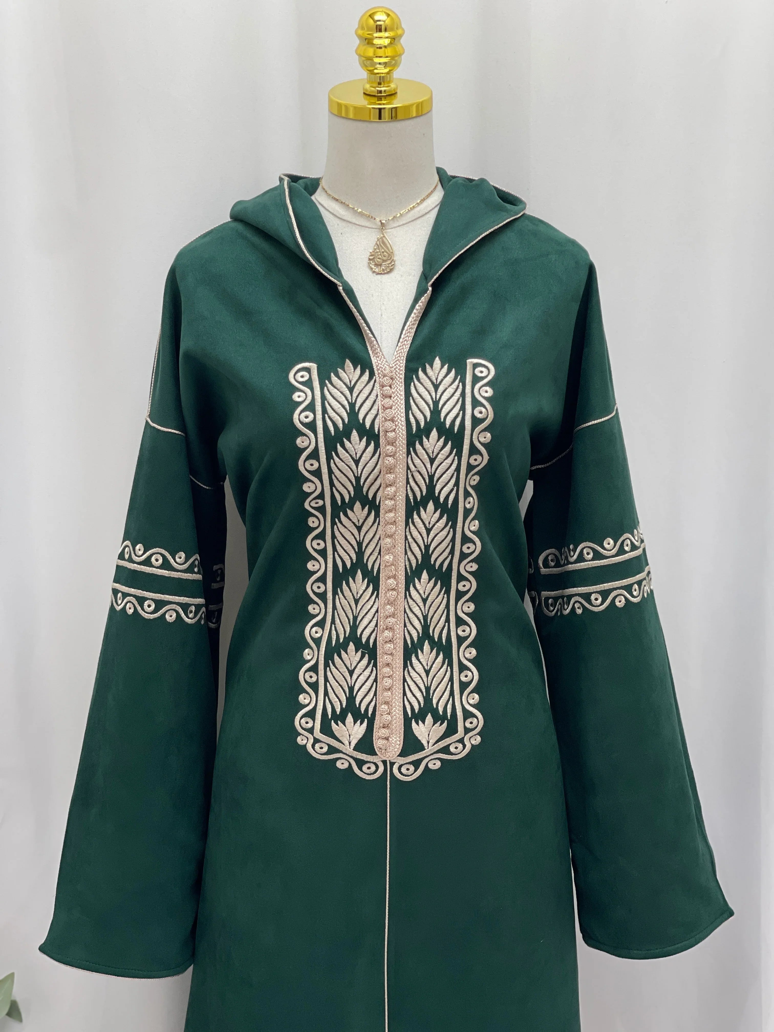 Heritage Suede Embroidered Hooded Abaya