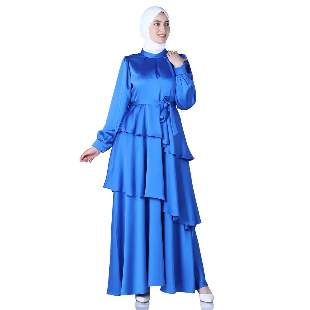 Elegant Layered Satin Gown: Timeless Sophistication and Grace Palestinian Elegance