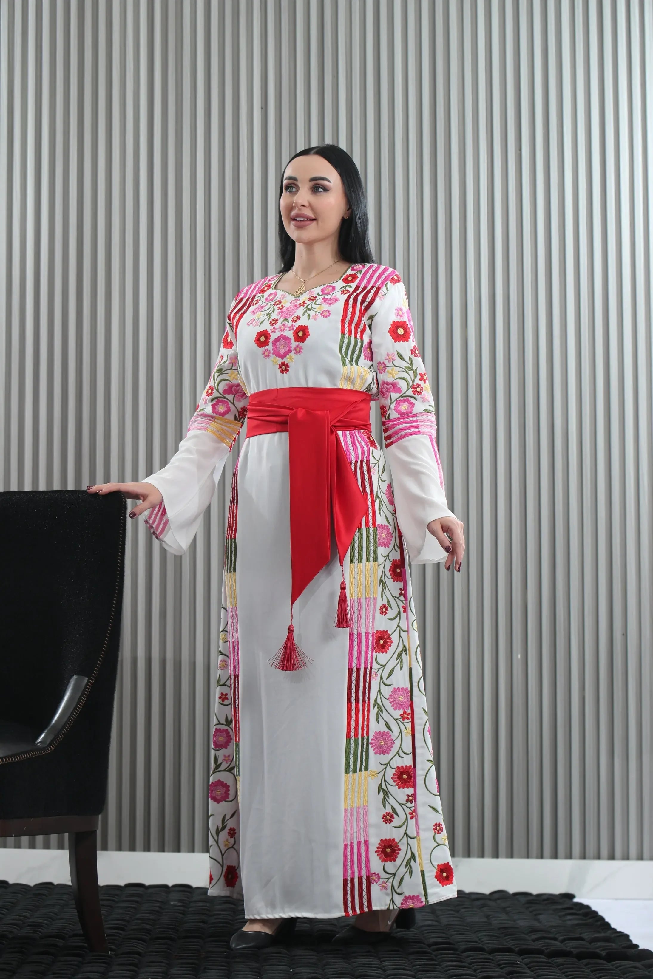 Embroidered White Multicolored Thoub Palestinian Elegance