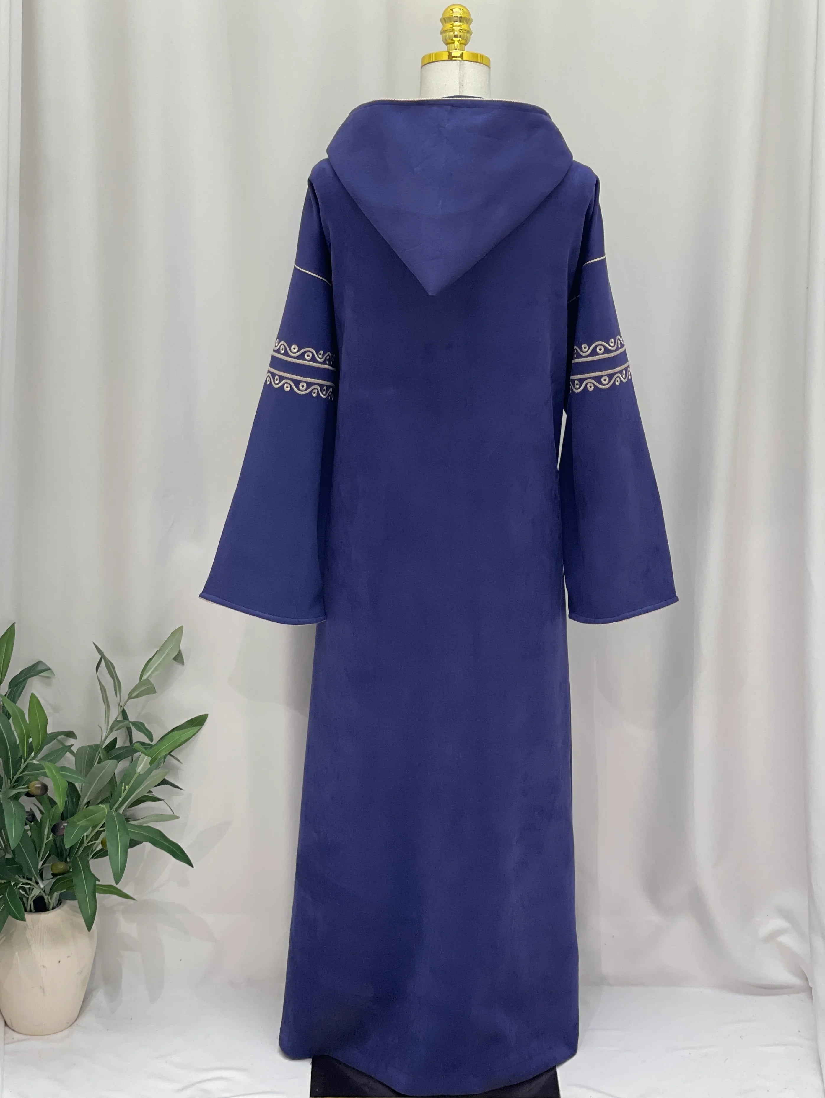 Heritage Suede Embroidered Hooded Abaya