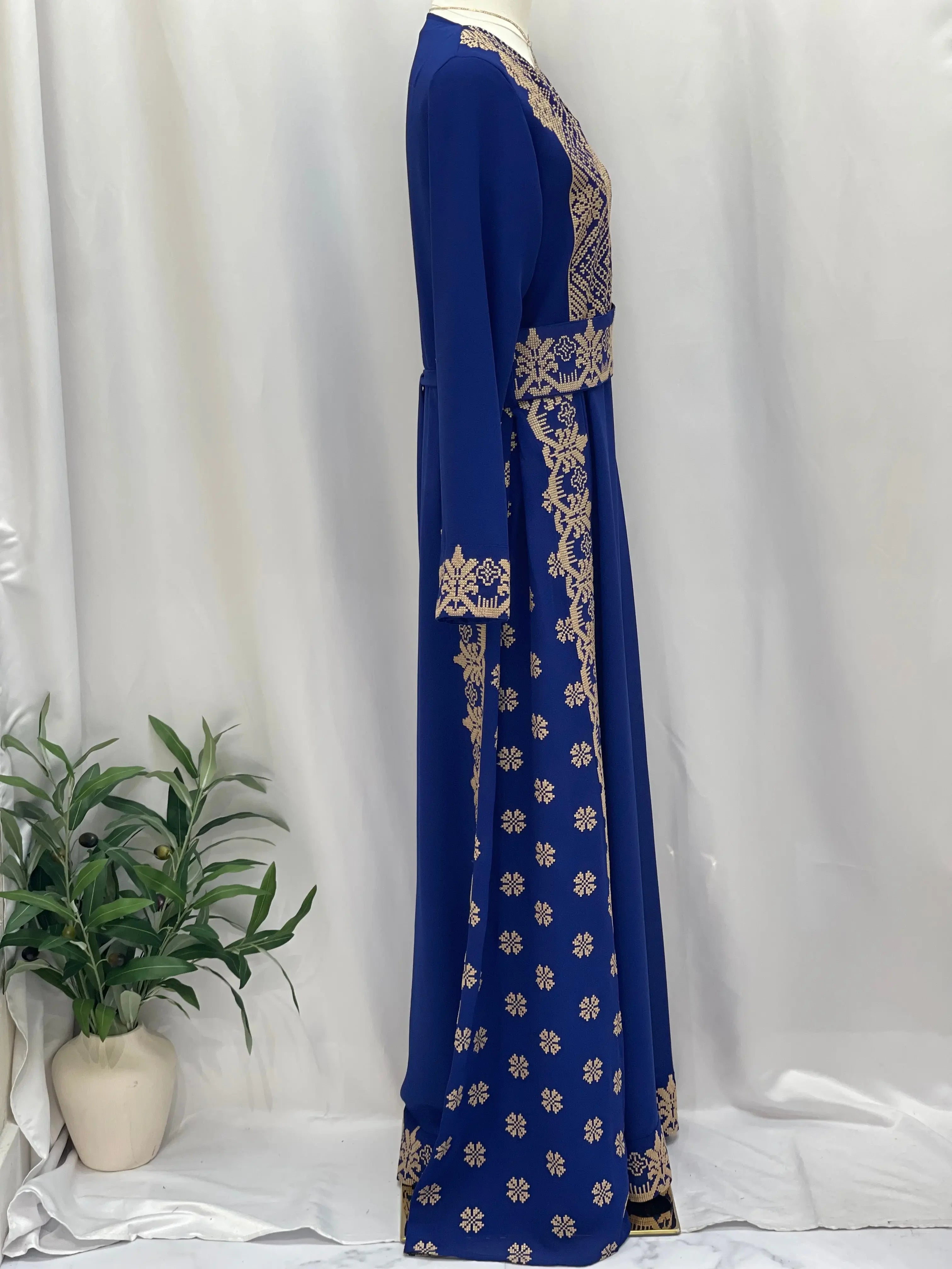 Timeless Elegance: Royal Blue Embroidered Dress Palestinian Elegance