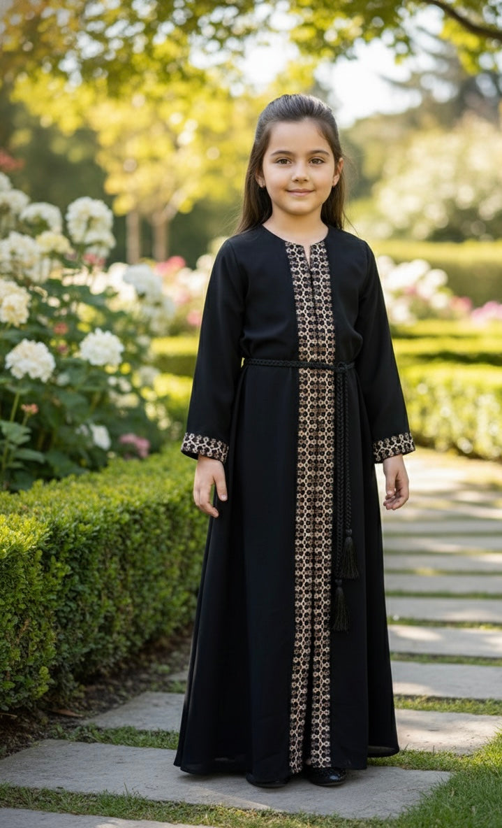 Midnight Heritage Kids Abaya - Palestinian Elegance