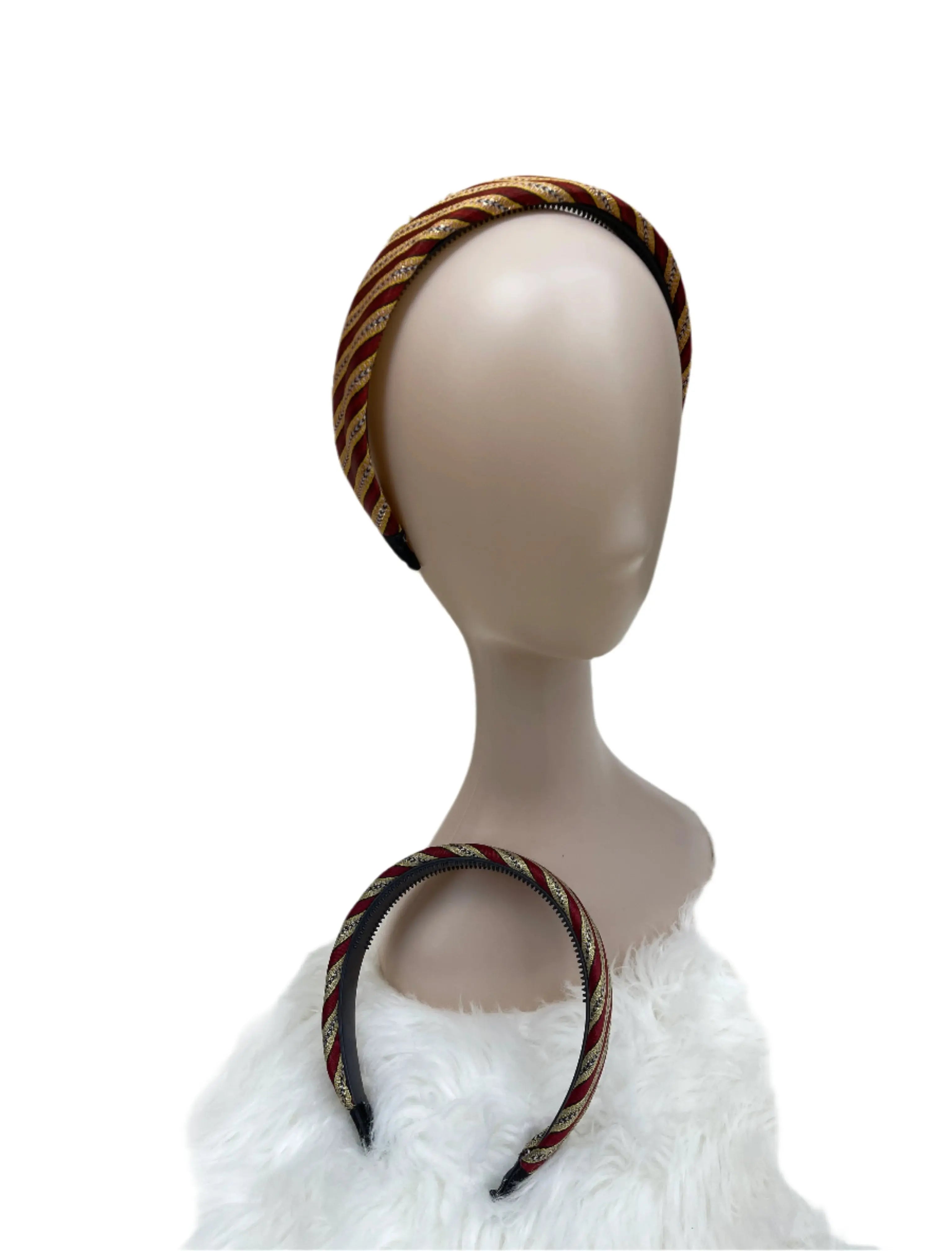 Palestinian Elegance embroidered headband for women with traditional red and gold patterns