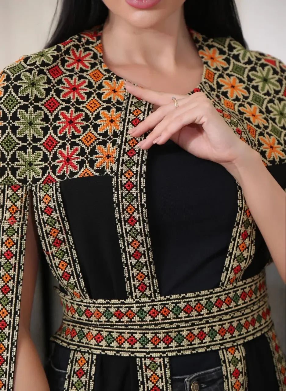 Multi-Color Embroidered Star Bisht – Elegant and Stylish Wardrobe Essential Palestinian Elegance