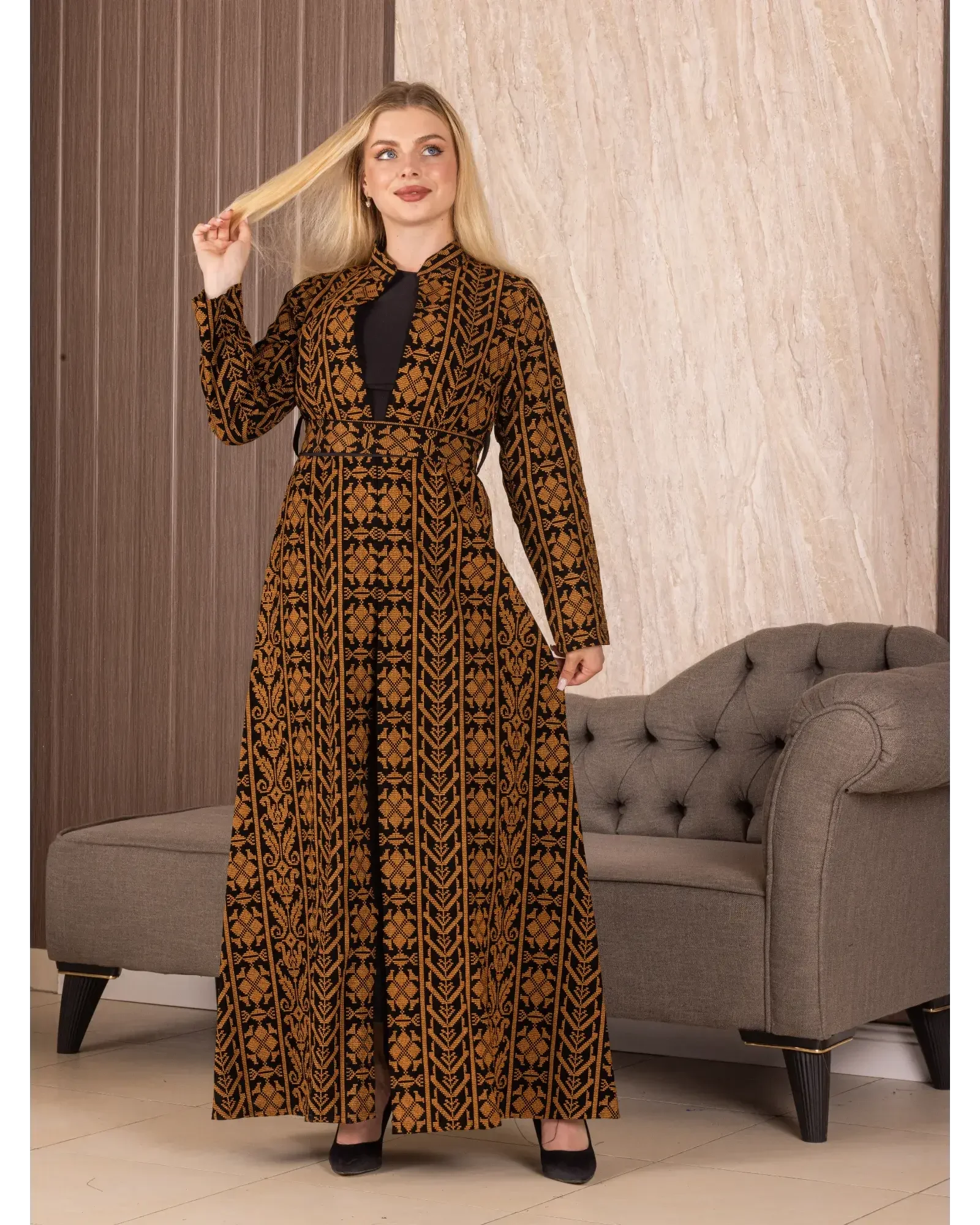 Embroidered Long Cardigan: Elegance and Sophistication Palestinian Elegance