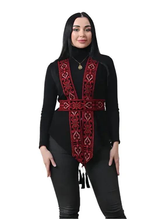 Stylish Brilliance: Chiffon Vest with Vibrant Embroidery Palestinian Elegance