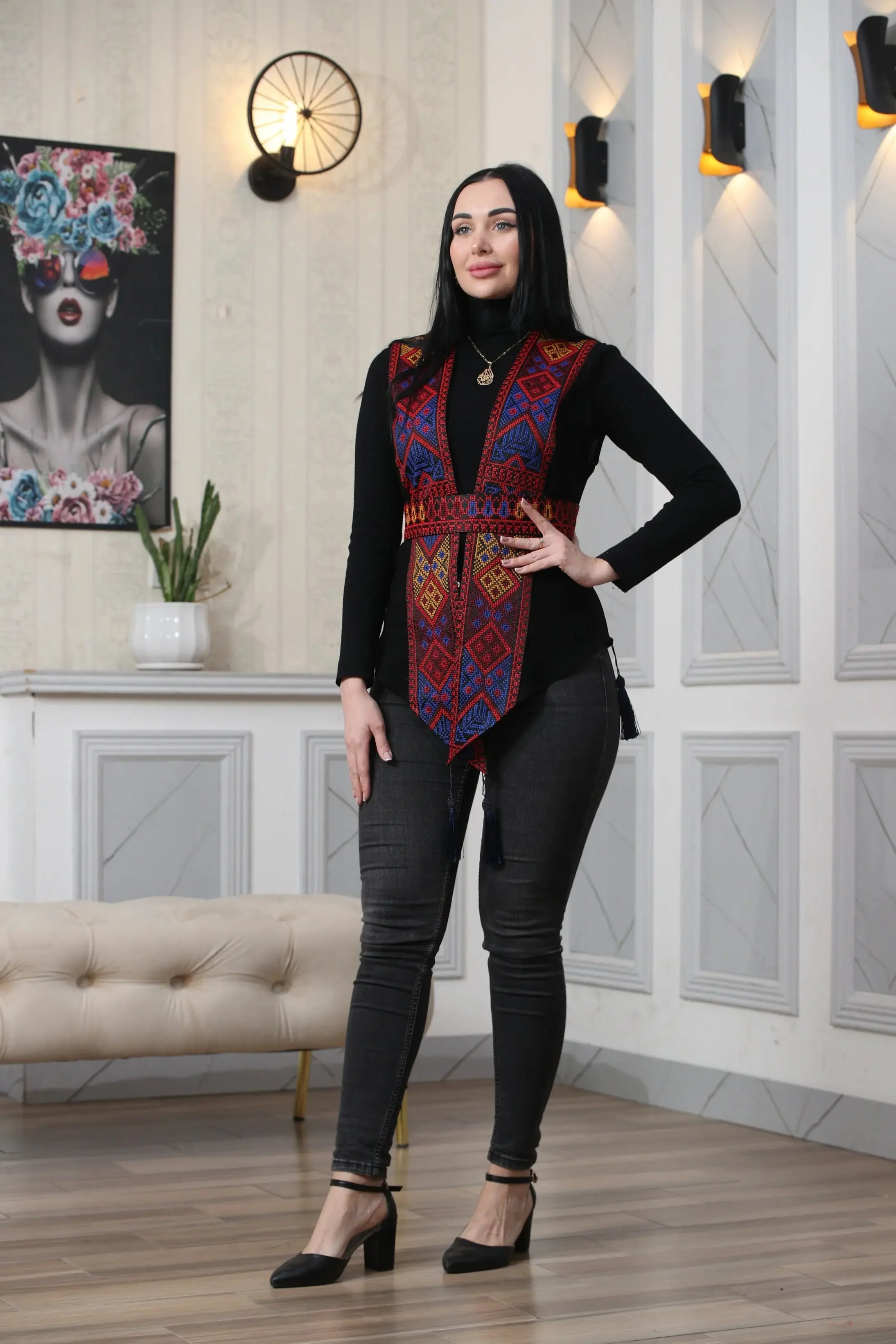 Chiffon Colorful Embroidered Vest - Vibrant & Stylish Layer Palestinian Elegance