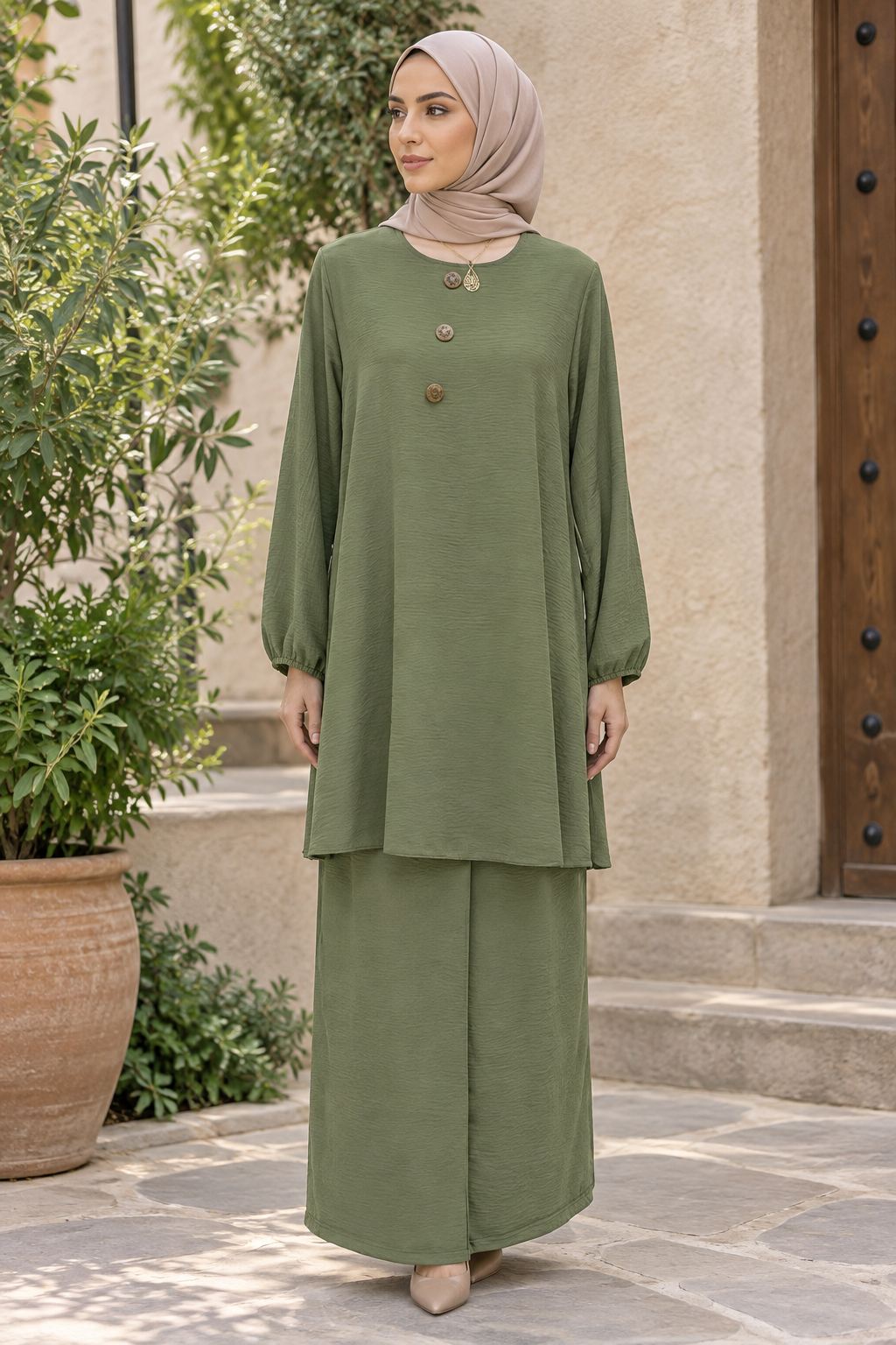 Modest Women's Long Tunic & Pant Set - Contemporary & Stylish