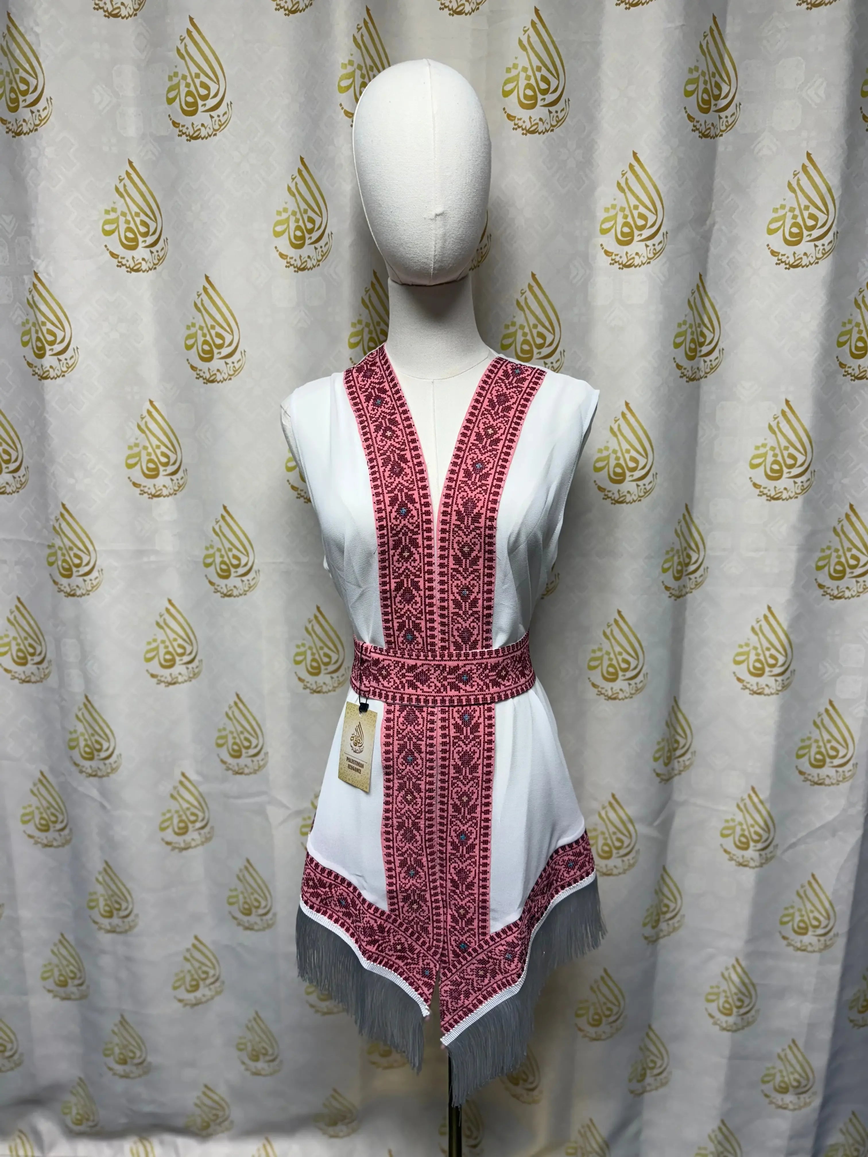 White Embroidered Chiffon Vest Palestinian Elegance