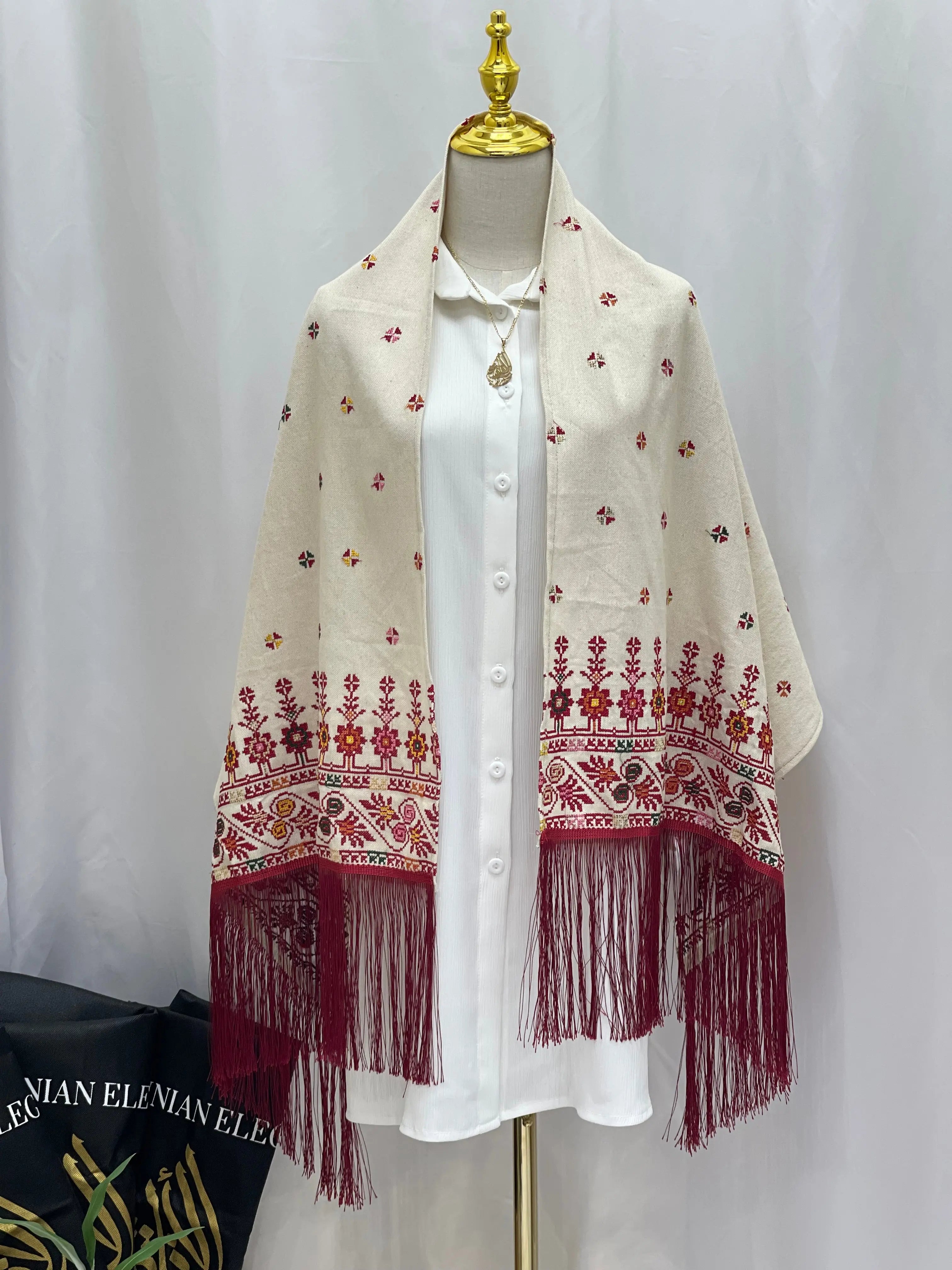 Luxurious Elegance: Embroidered Etamin Shwal Palestinian Elegance