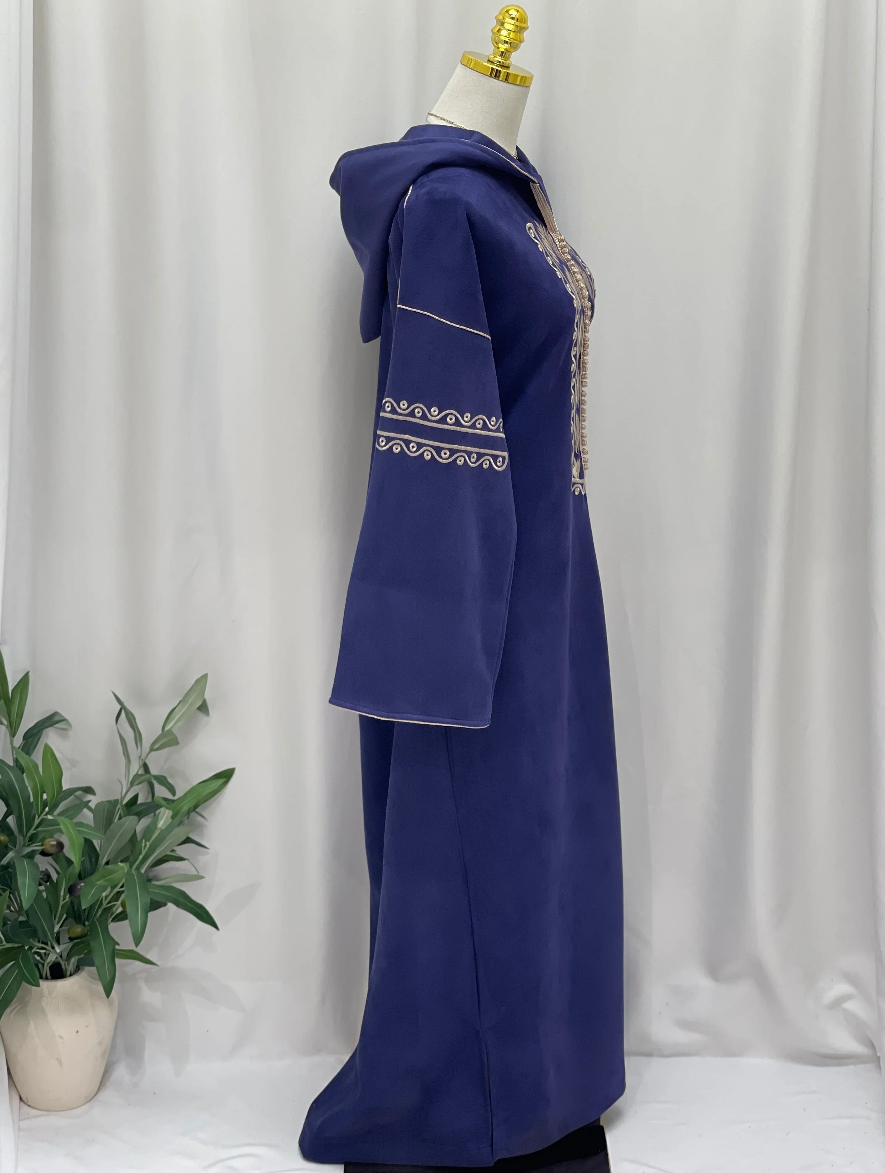 Heritage Suede Embroidered Hooded Abaya