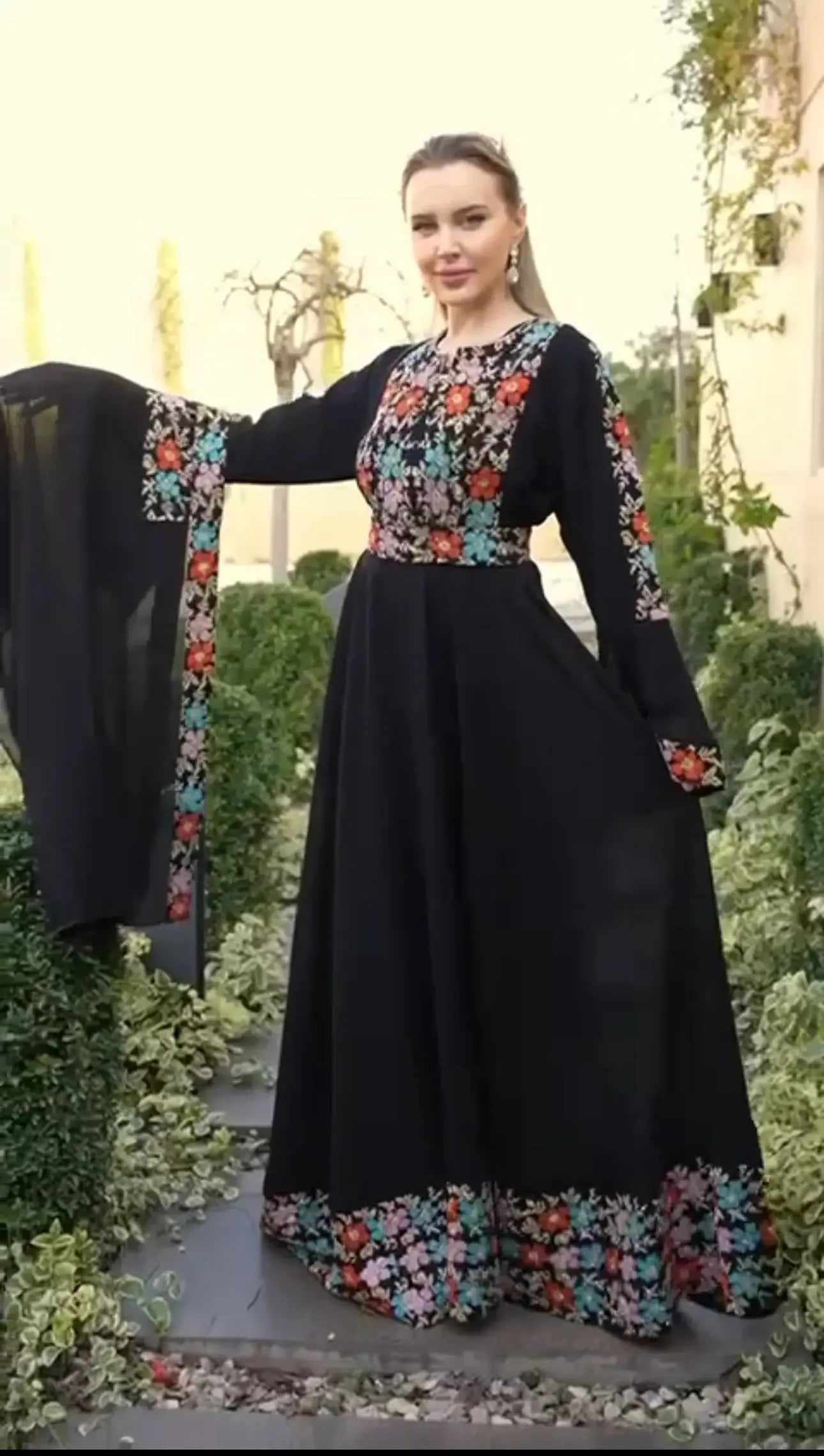 Elena Embroidery Wide Sleeves Dress: Feminine Grace and Effortless Style Palestinian Elegance