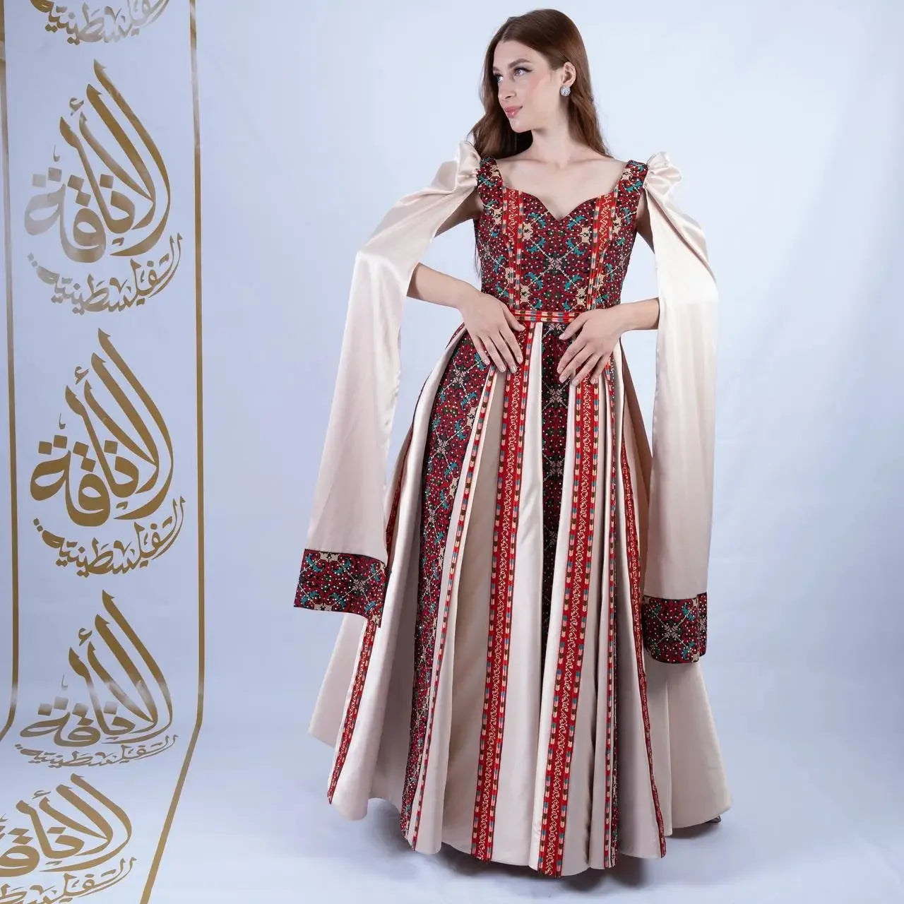 Intricate Tatreez Embroidery Ball Gown: Elegance and Cultural Heritage Palestinian Elegance
