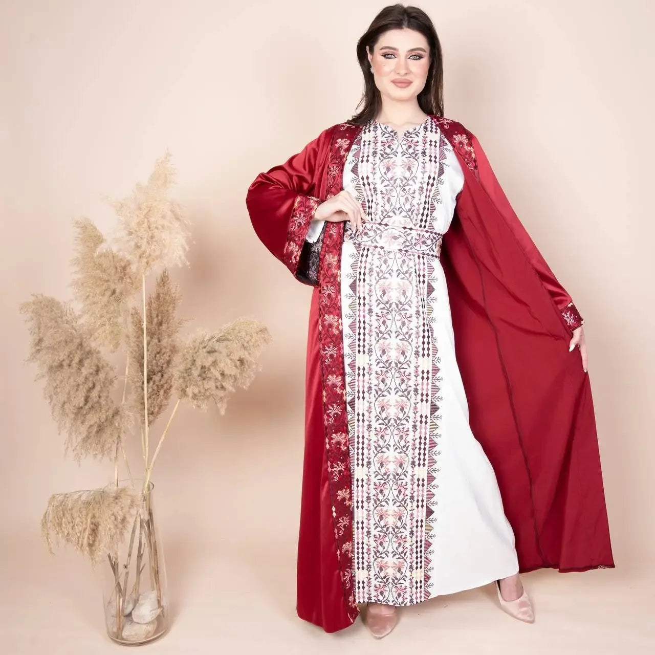 Embroidery Satin Kaftan: Luxurious Style and Unique Elegance Palestinian Elegance