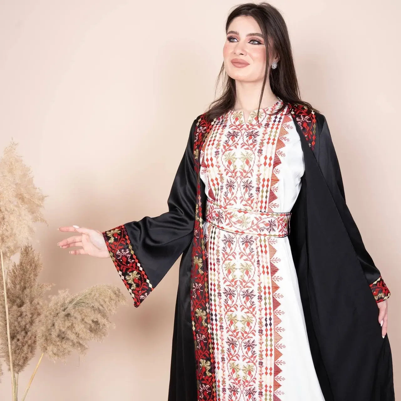 Embroidery Satin Kaftan: Luxurious Style and Unique Elegance Palestinian Elegance