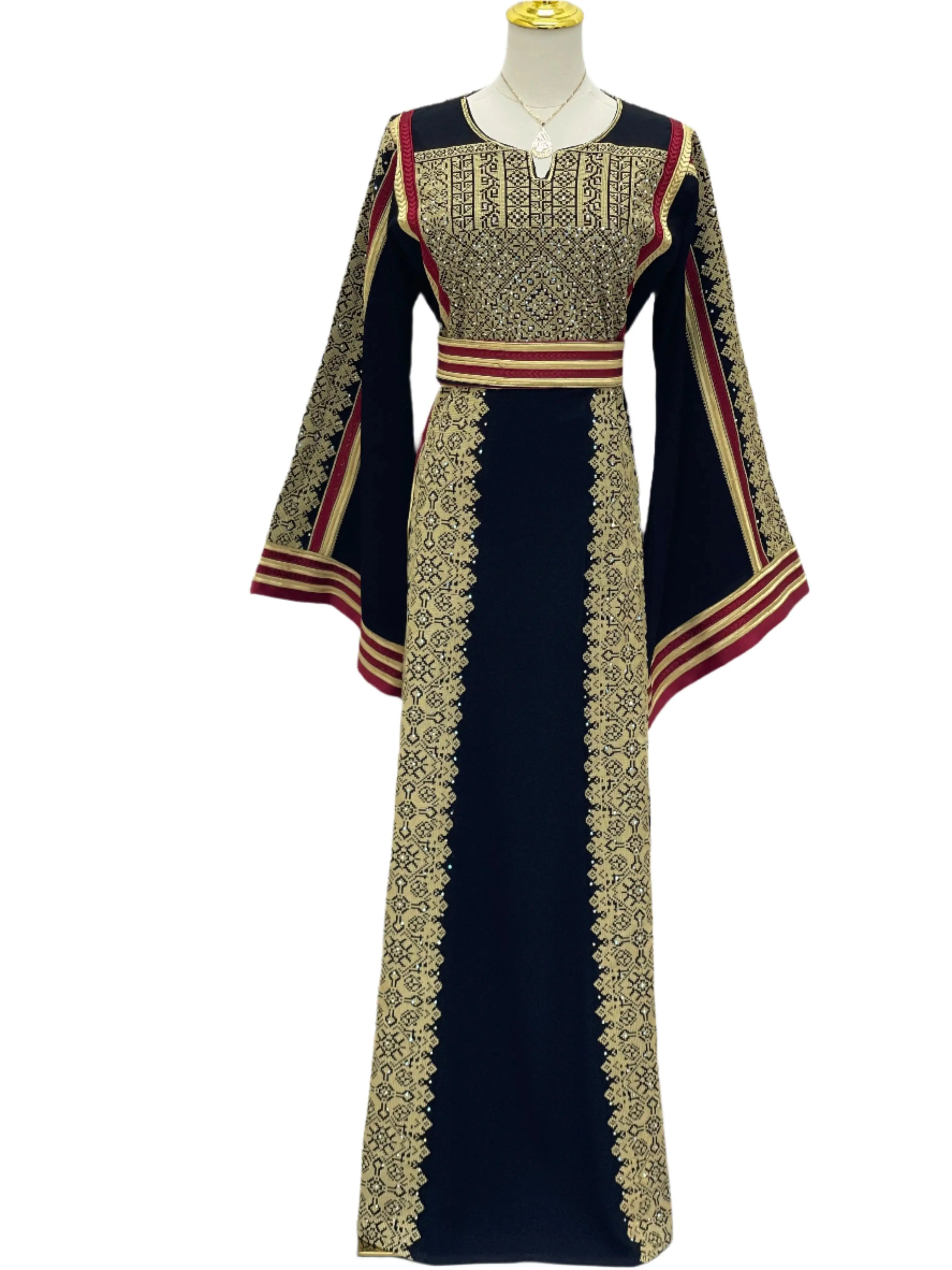 Embroidered Black Gold Thoub - Elegance & Tradition Palestinian Elegance