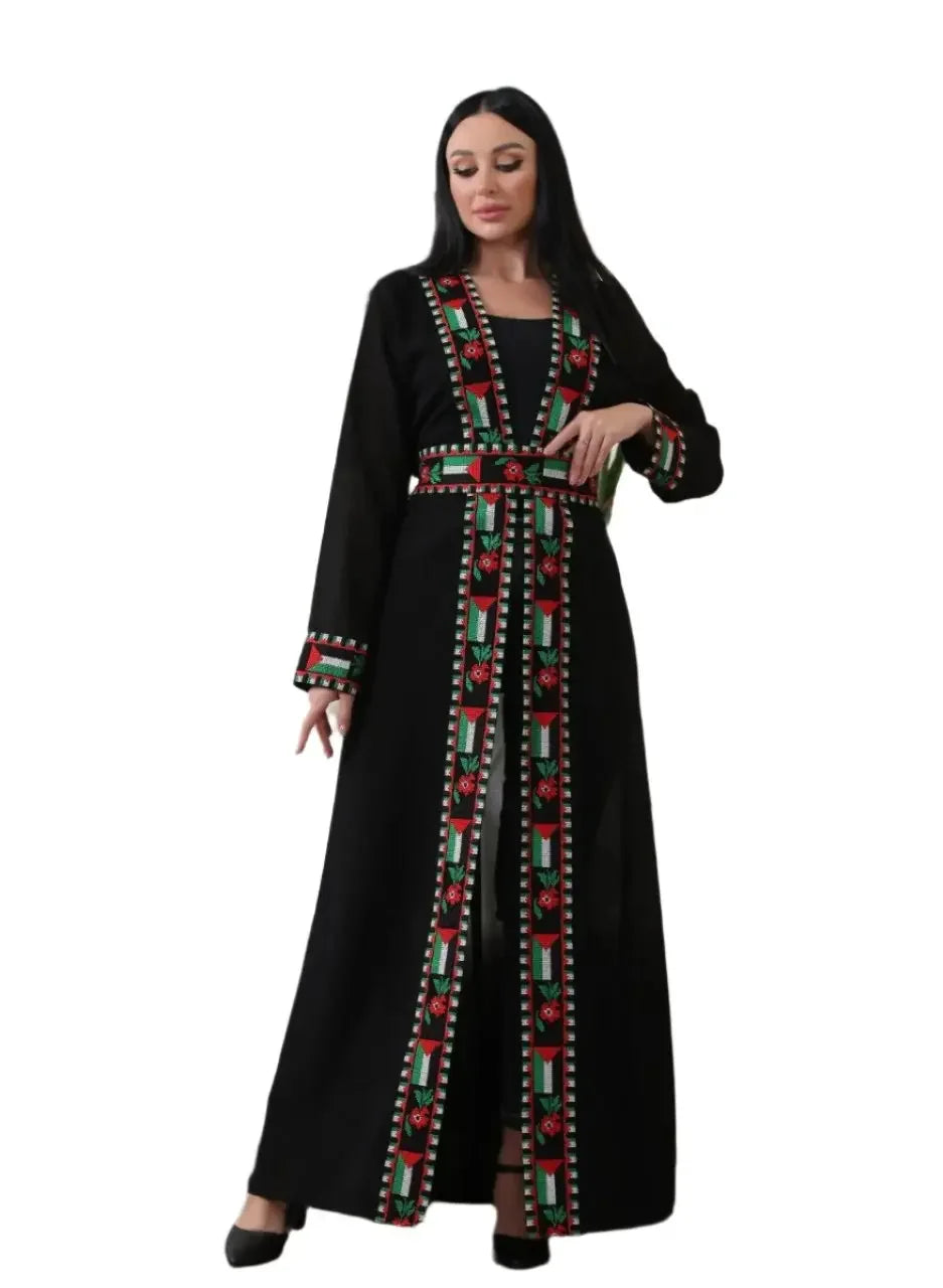Chiffon Cardigan with Embroidered Palestinian Flag – Cultural Statement Piece Palestinian Elegance